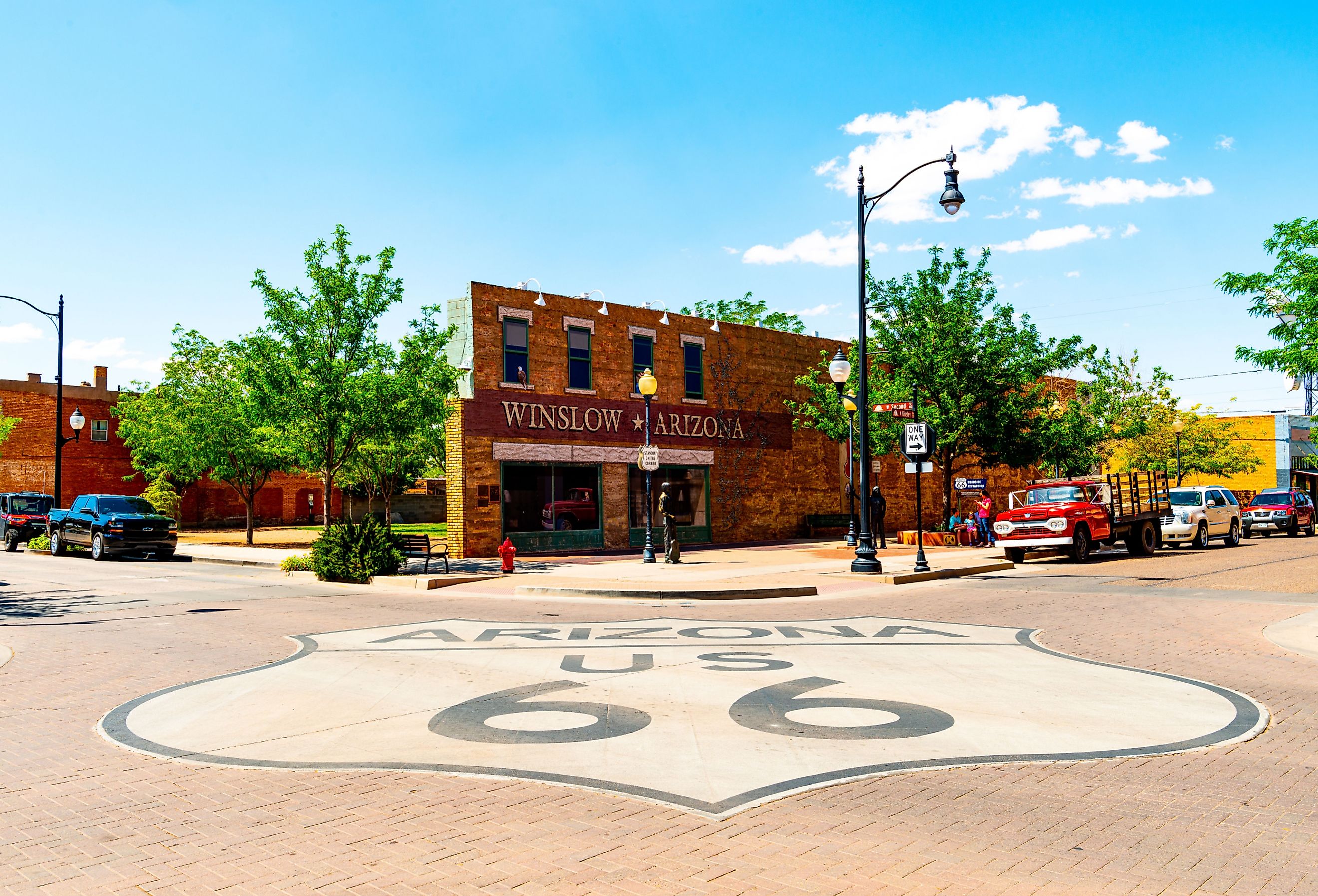 View of the downtown streets from the corner of Historic Route 66 in Winslow, Arizona. Image credit mcrvlife via Shutterstock