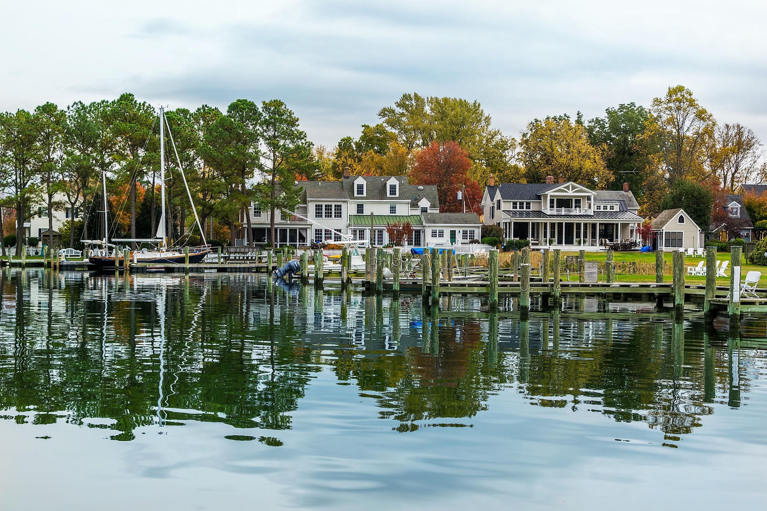 Autumn Color the Chesapeake Bay Shore and Harbor in St Michaels Maryland