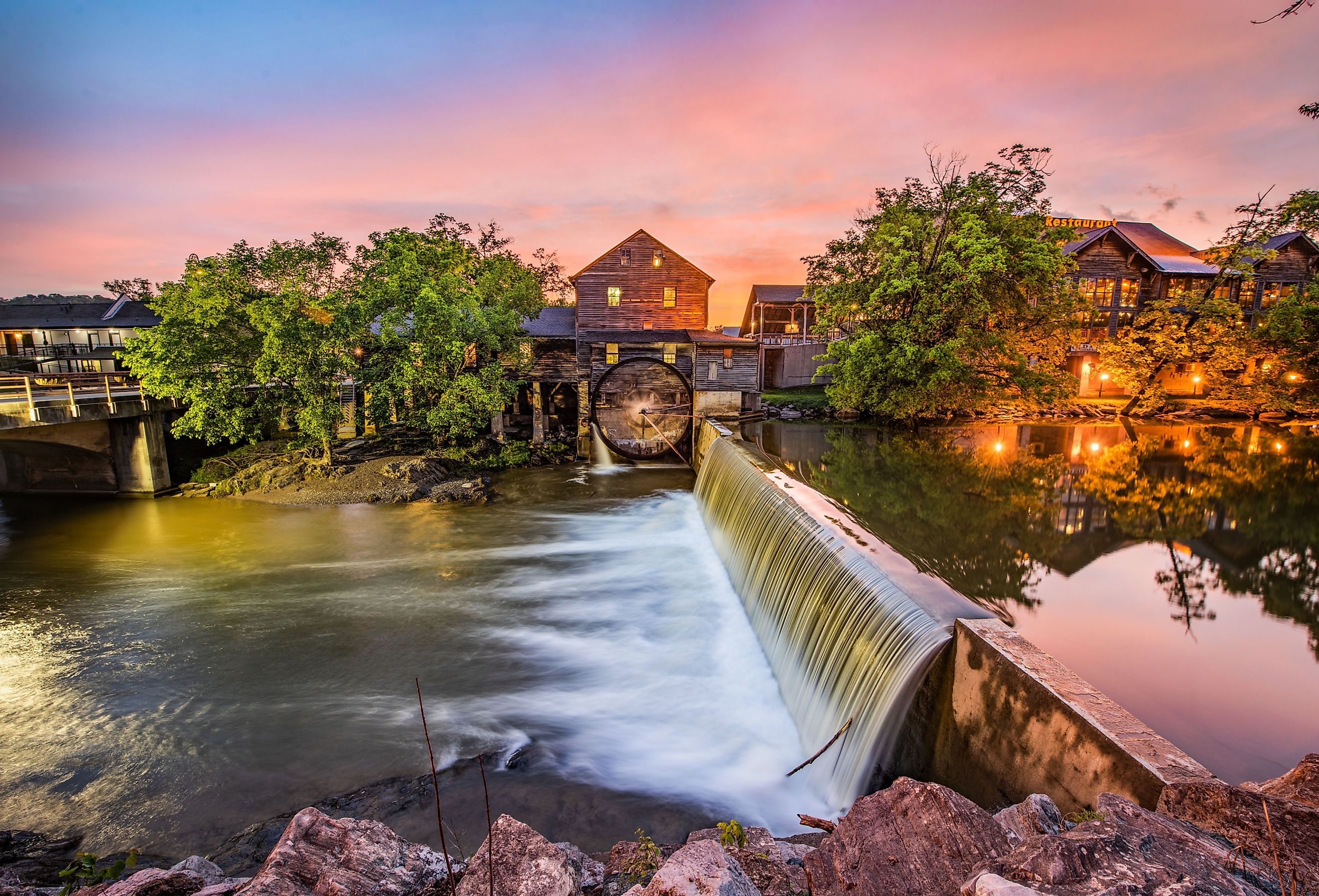 River rushing by the Old Mill in Pigeon Forge.