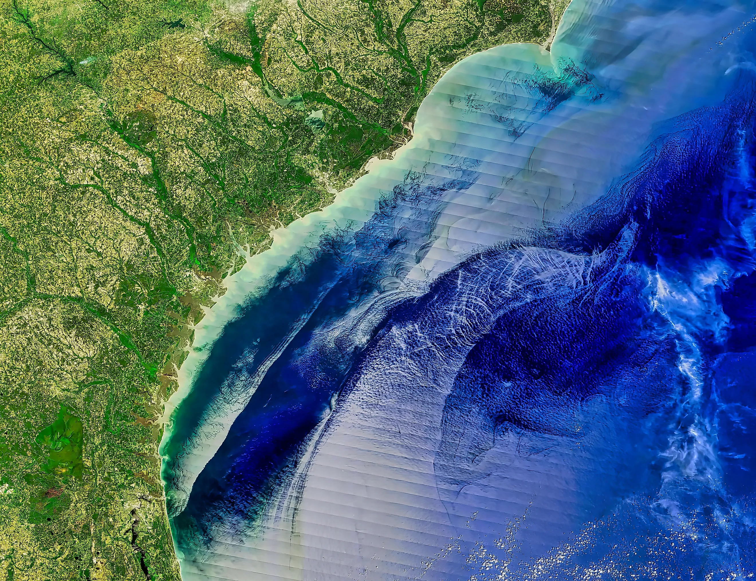 Surface roughness associated with the Gulf Stream off Georgia.  Elements of this image furnished by NASA.