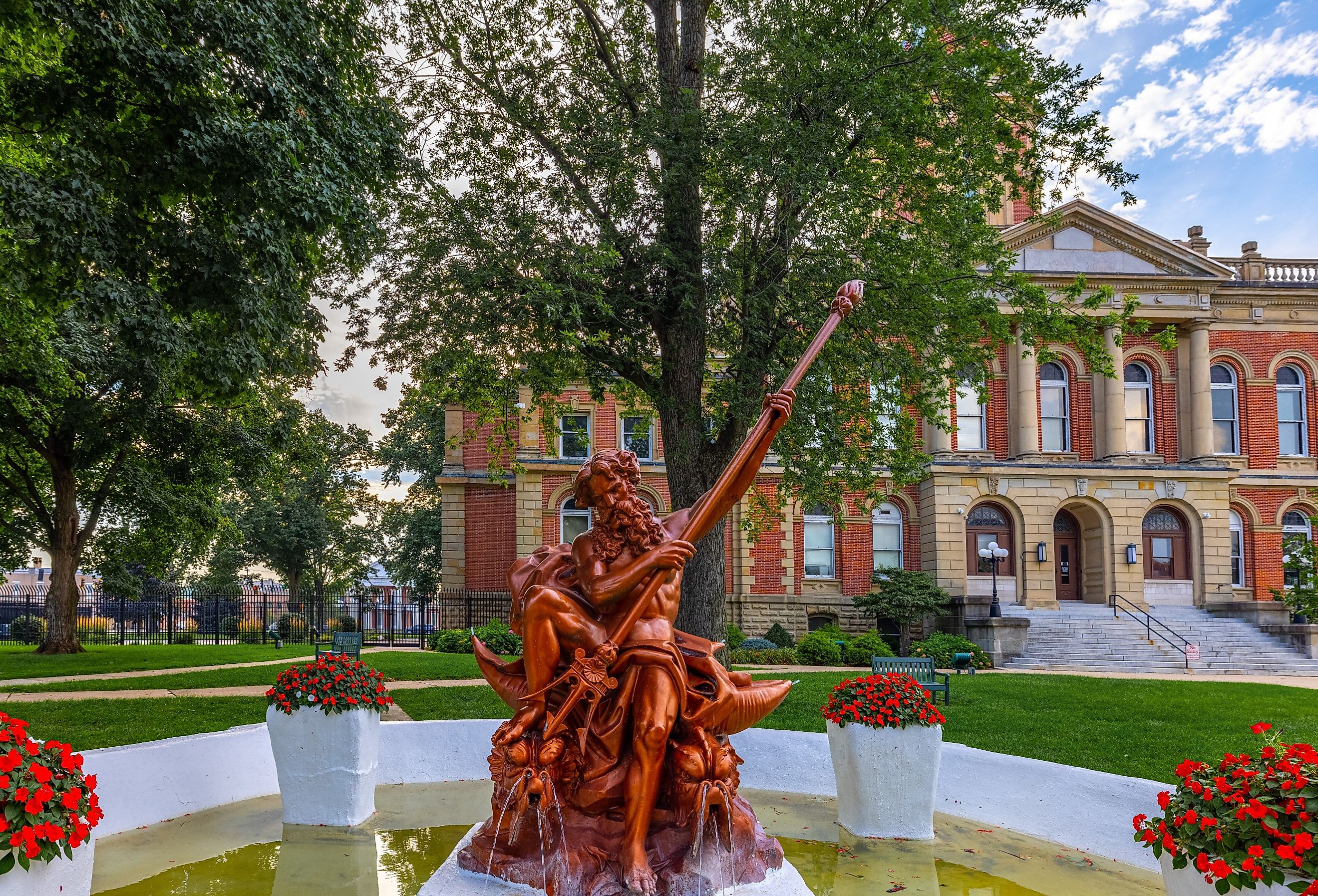 The Elkhart County Courthouse and it is Neptune Fountain. Image credit Roberto Galan via Shutterstock