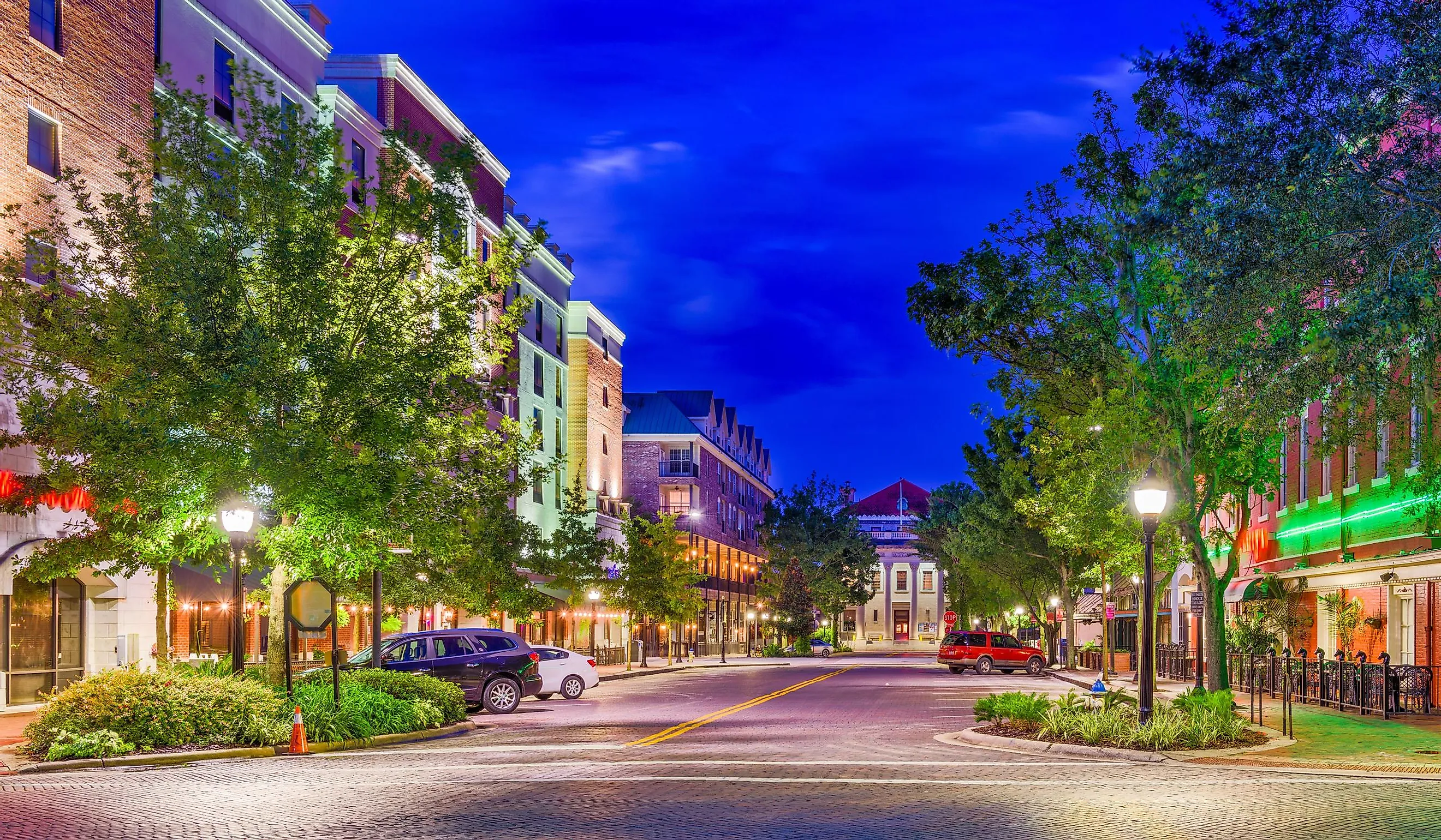 Gainesville, Florida, USA downtown at twilight.