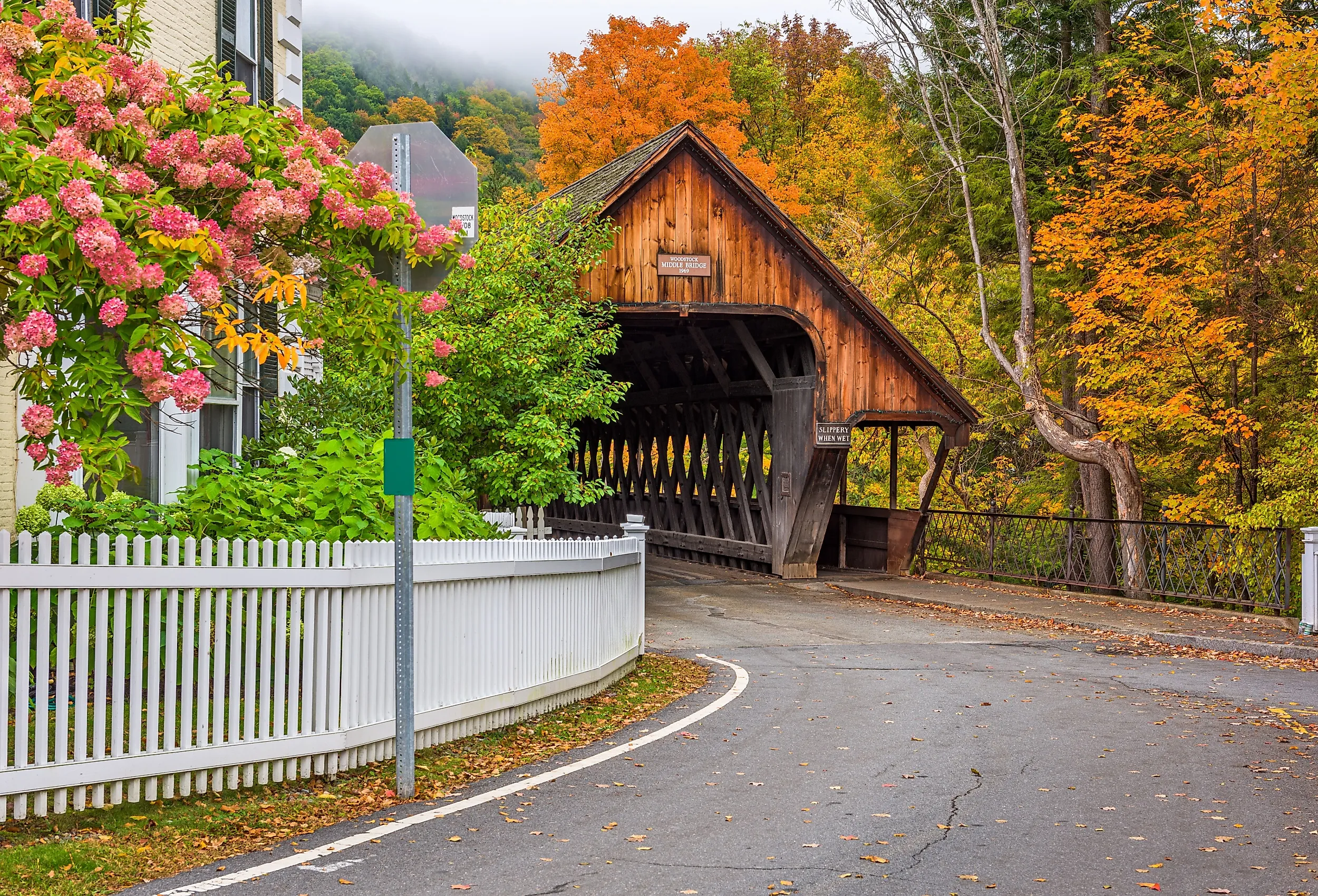 Woodstock, Vermont, USA at the Middle Covered Bridge.