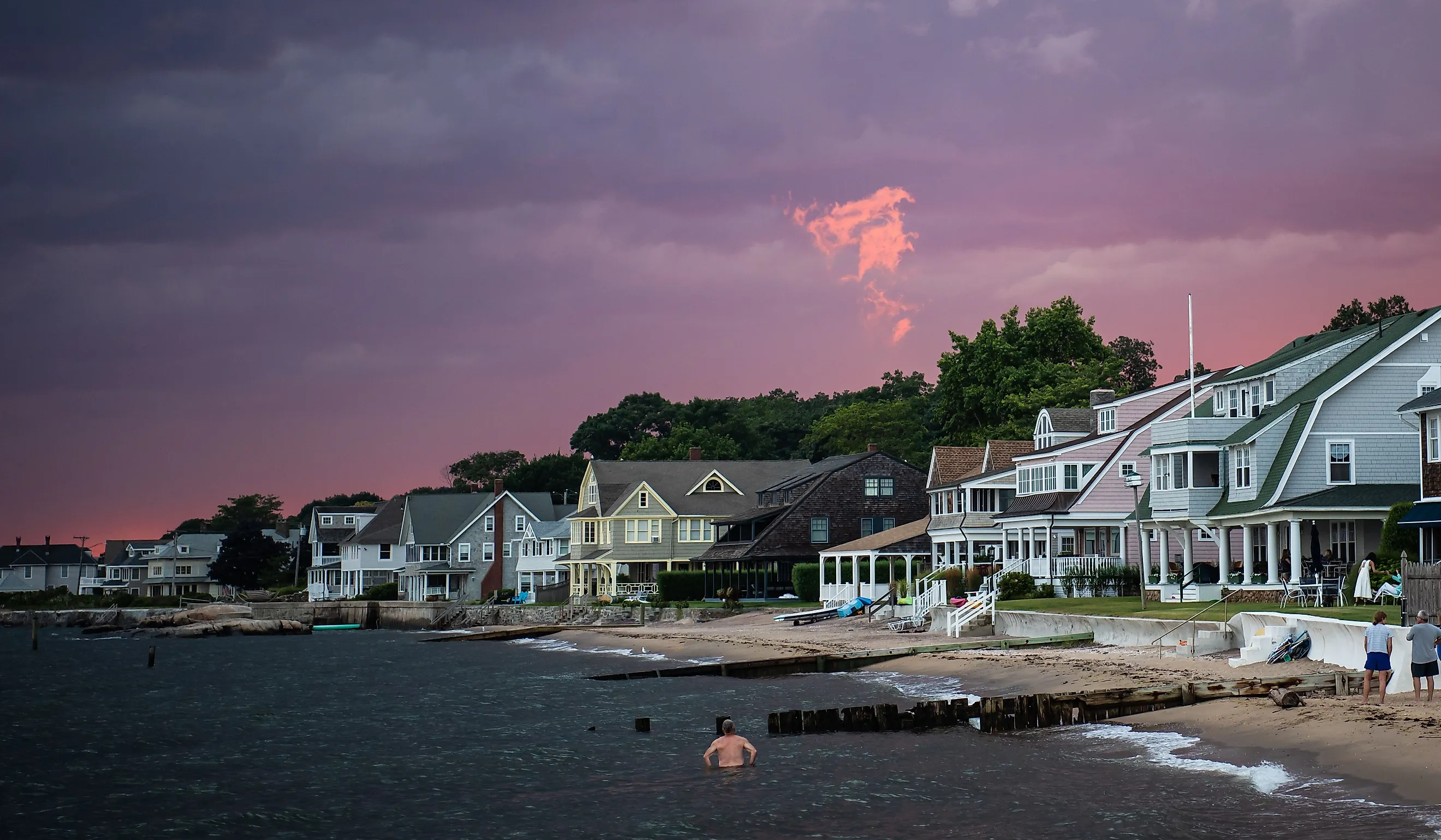 Blue hour after sunset in Madison Connecticut from East Wharf beach