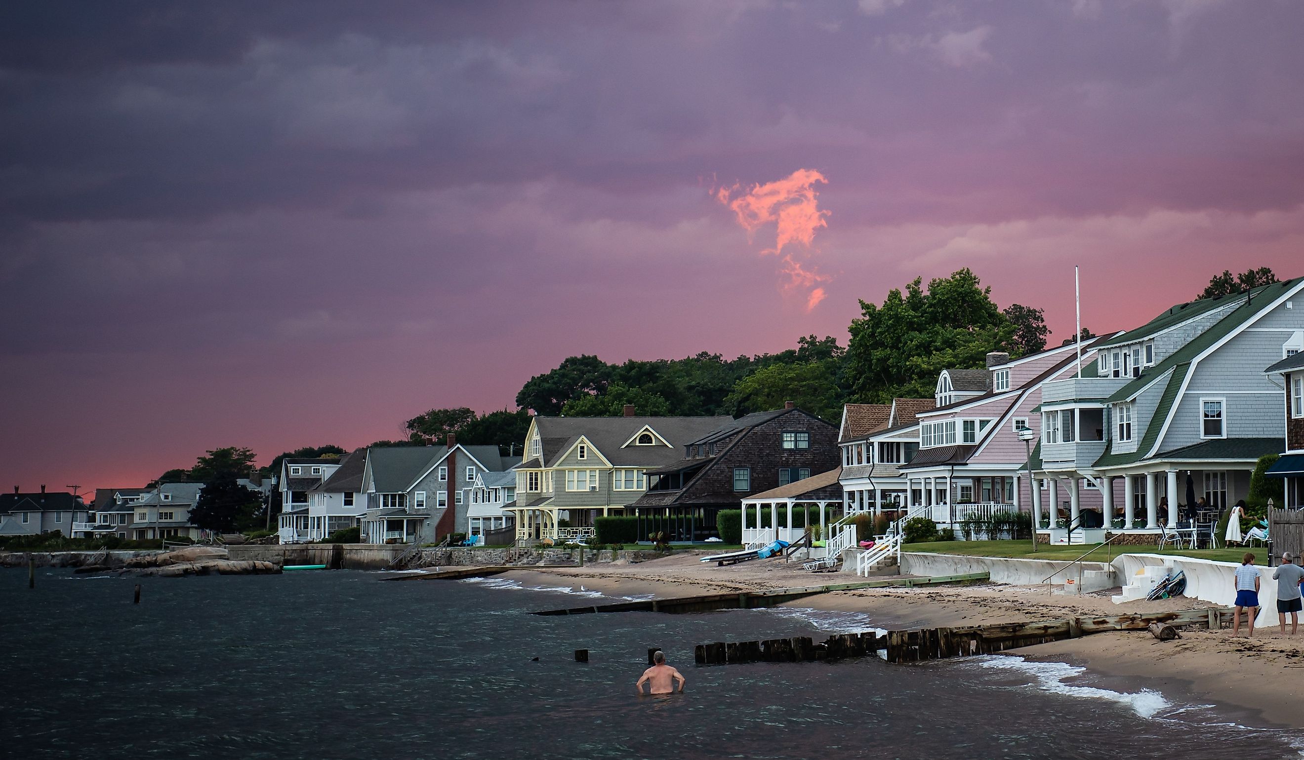 Blue hour after sunset in Madison Connecticut from East Wharf beach
