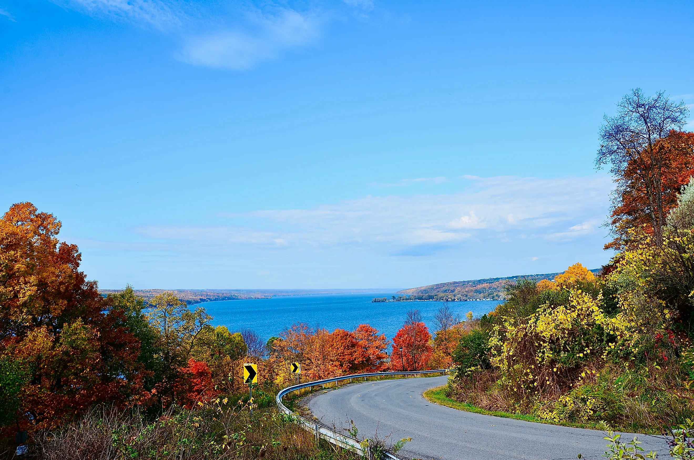 Fantastic lakeshore scenery in autumn season. Overlooking Cayuga Lake, the longest of central New York's glacial Finger Lakes, and the second largest in surface area and volume.