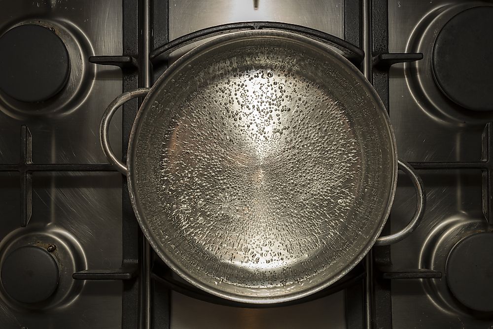 Water boils are 100 degrees Celcius (212 Fahrenheit).