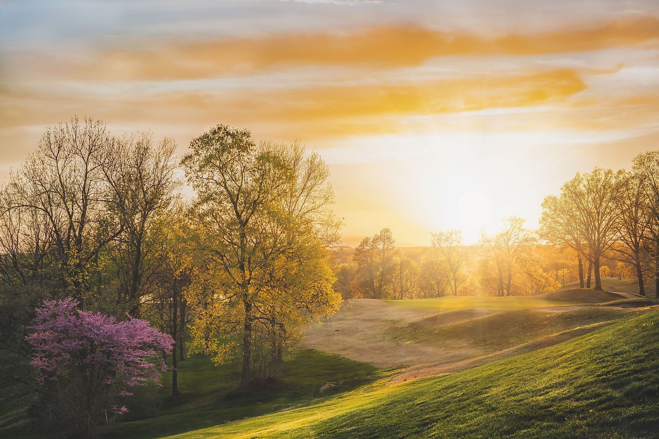 Beautiful sunset on an Owensboro, Kentucky, golf course.