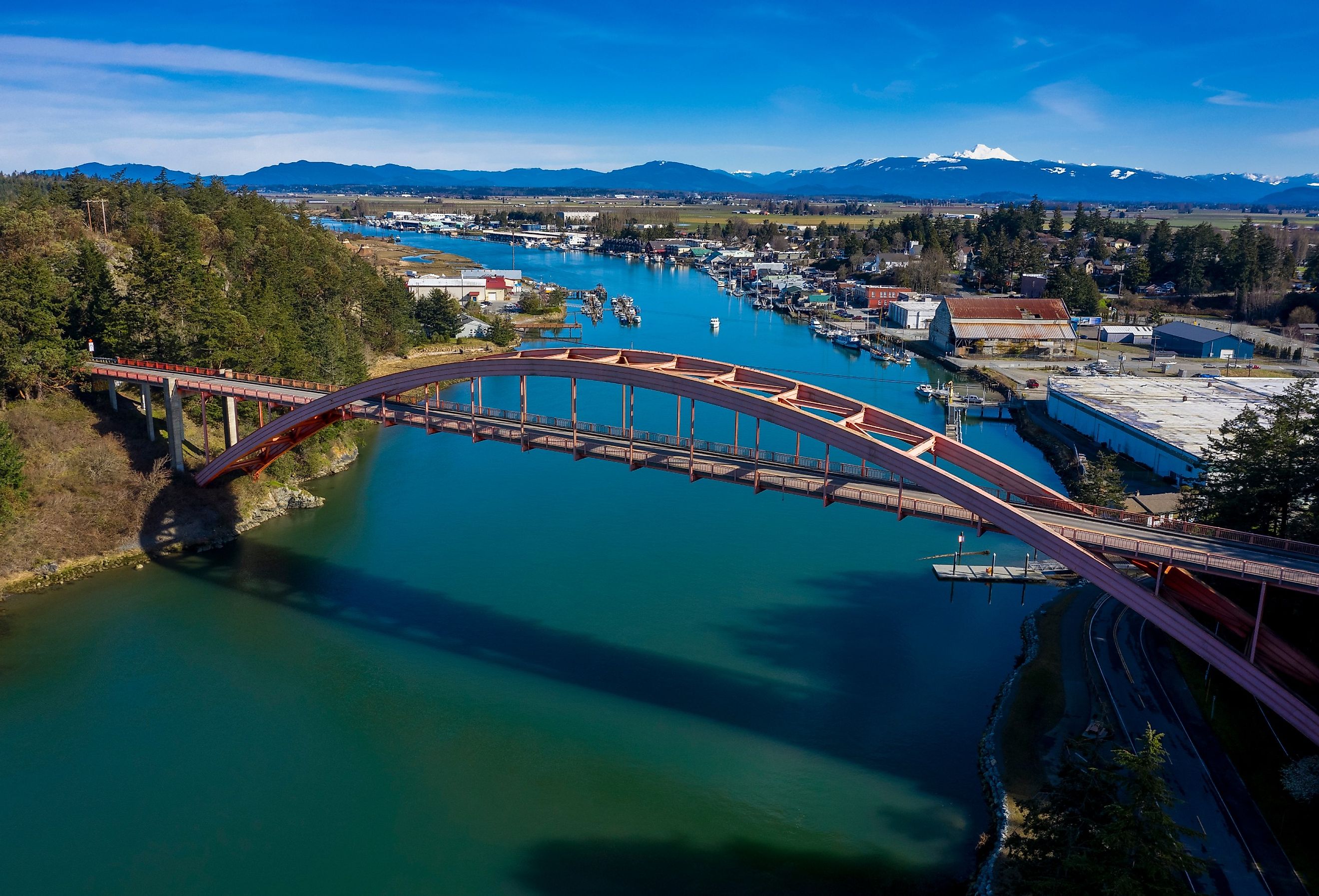 Overlooking the Rainbow Bridge in the Town of La Conner, Washington.