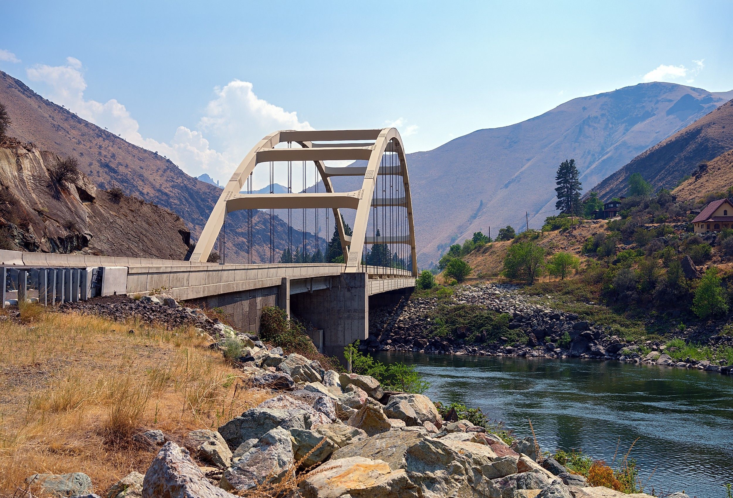 The Time Zone Bridge over the Salmon River, where US Route 95 passes between Mountain and Pacific Time north of Riggins.