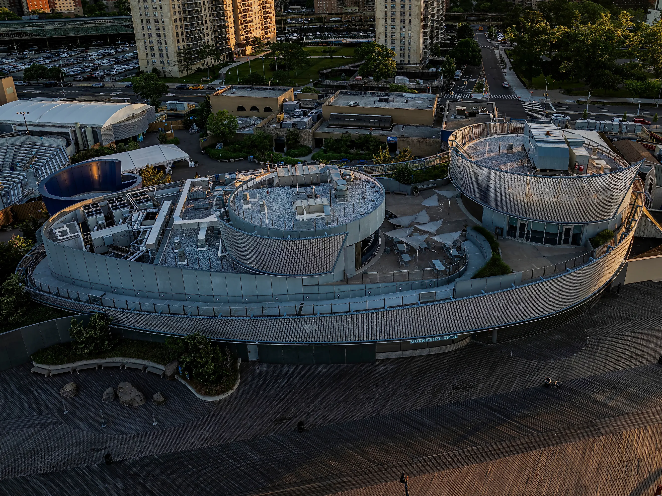 Aerial views of The New York Aquarium, the oldest continually operating aquarium in the United States