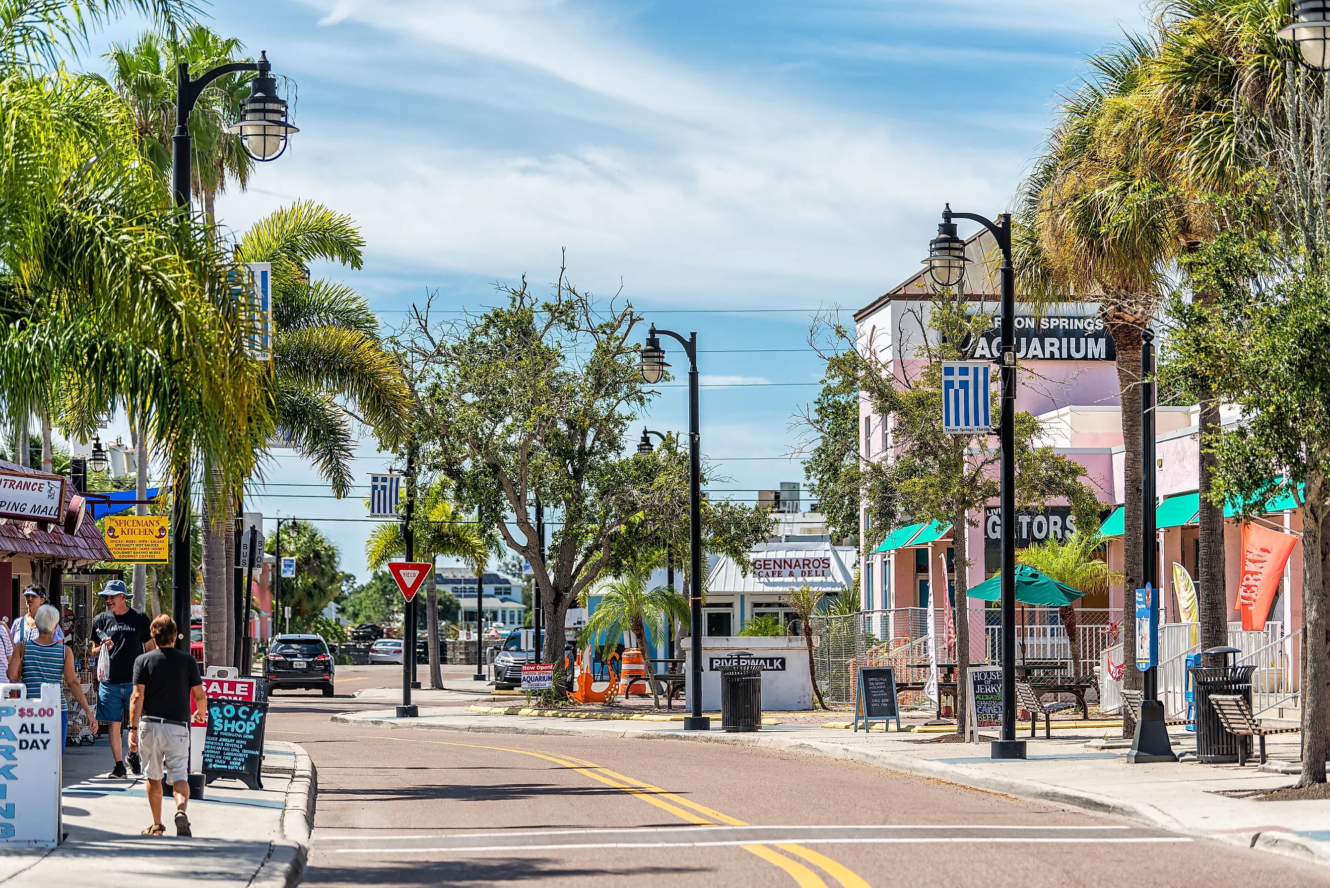 The inviting downtown of Tarpon Springs, Florida.