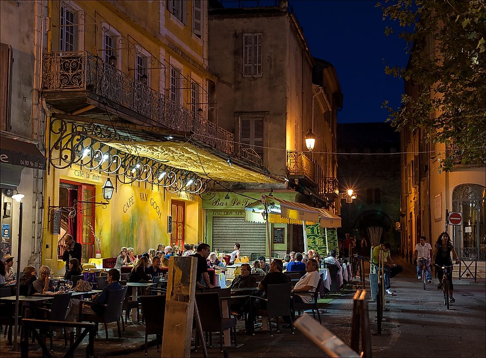 Editorial credit: ladderadder / Shutterstock.com. The Cafe Van Gogh in Provence was the inspiration for Van Gogh's painting.