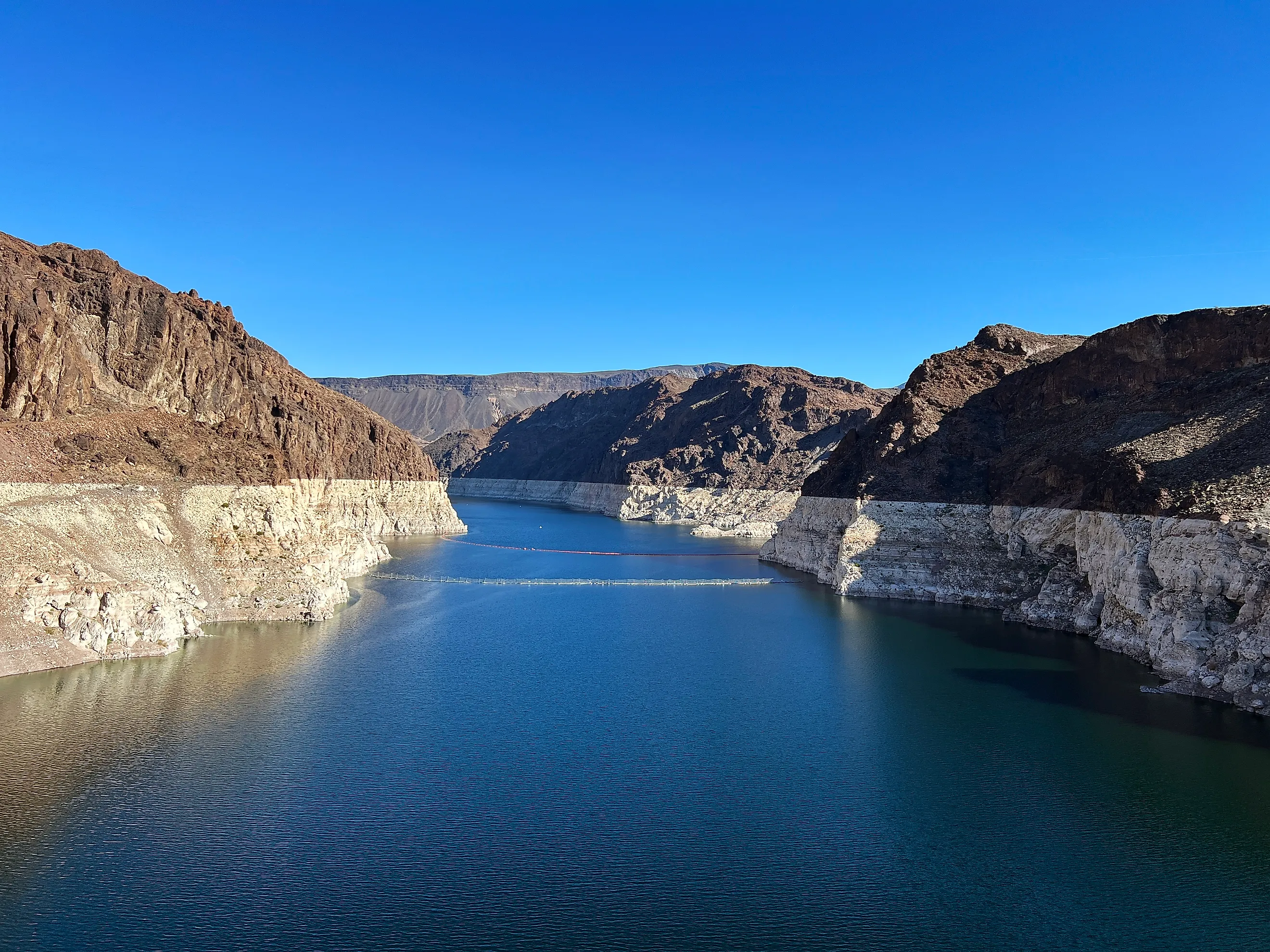 An upstream shot of Lake Mead formed by daming the Colorado River
