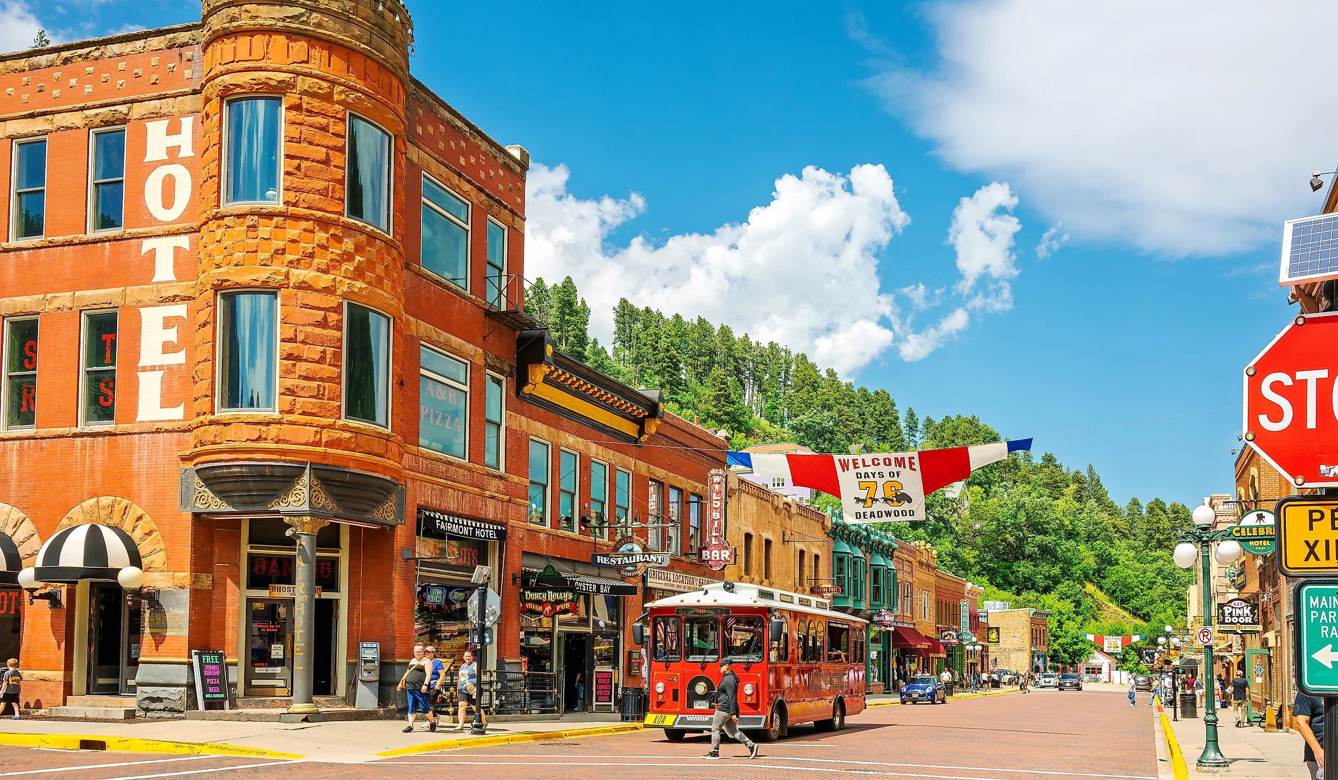 The vibrant Main Street in Deadwood, South Dakota.