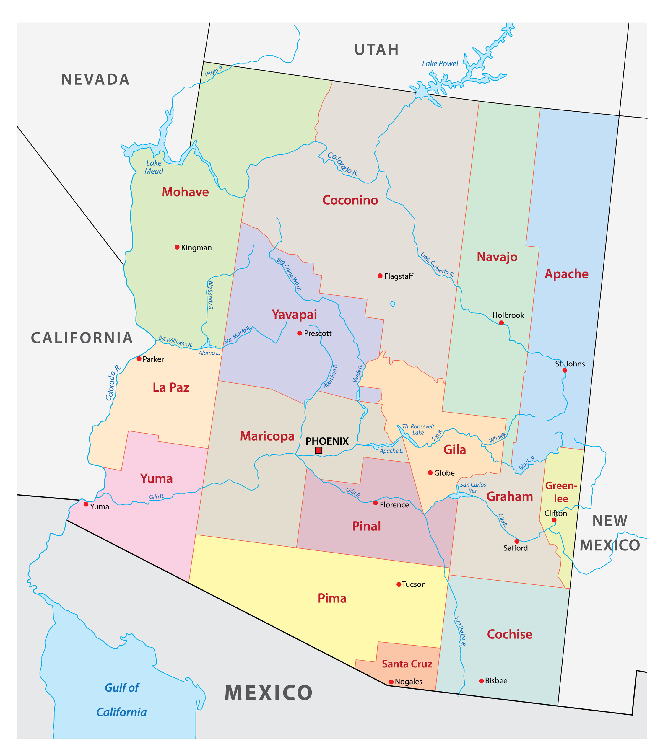 Arizona City Map With Counties - World Map