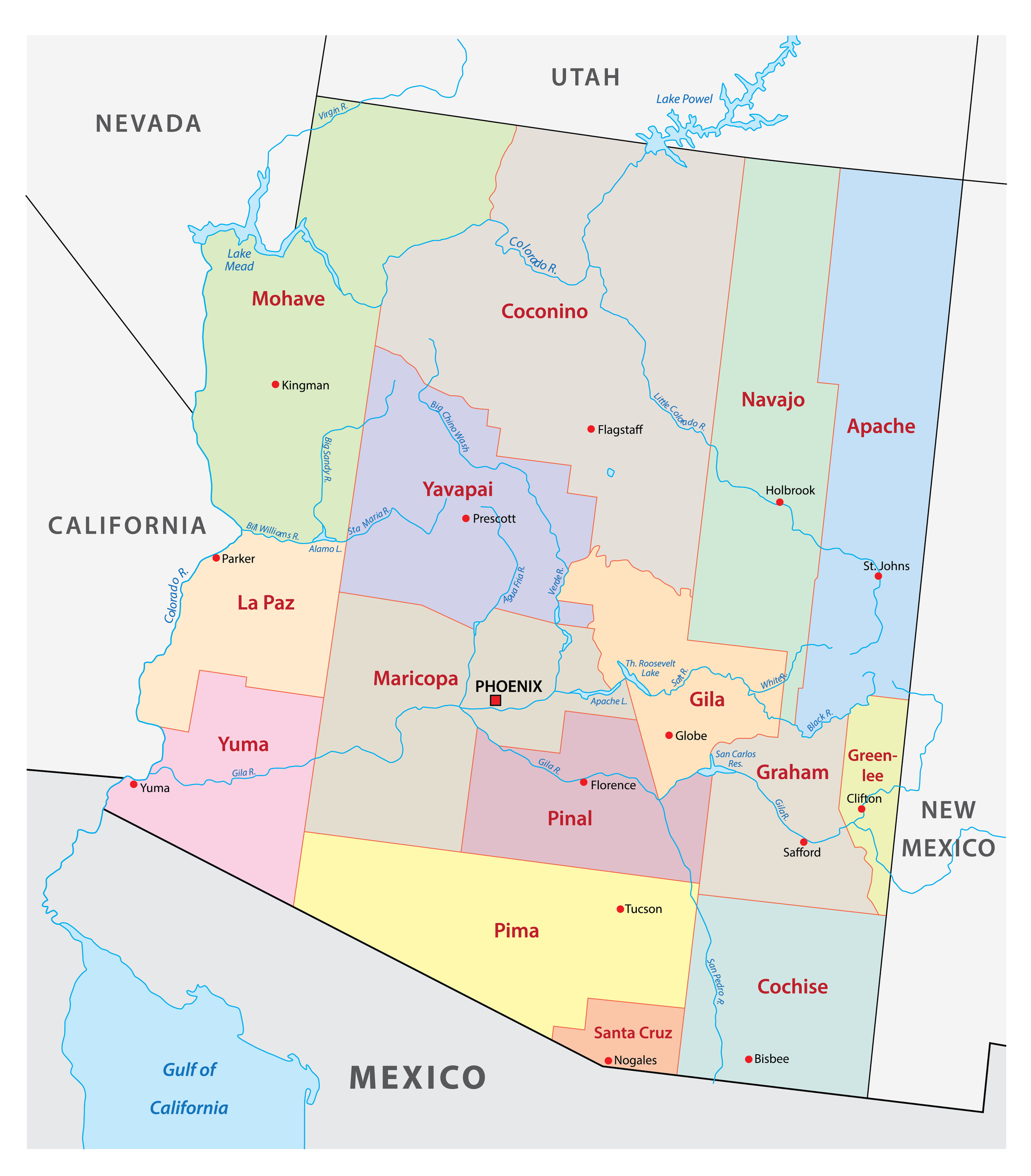 Az Map With Countiesprintable - Free Printable Download