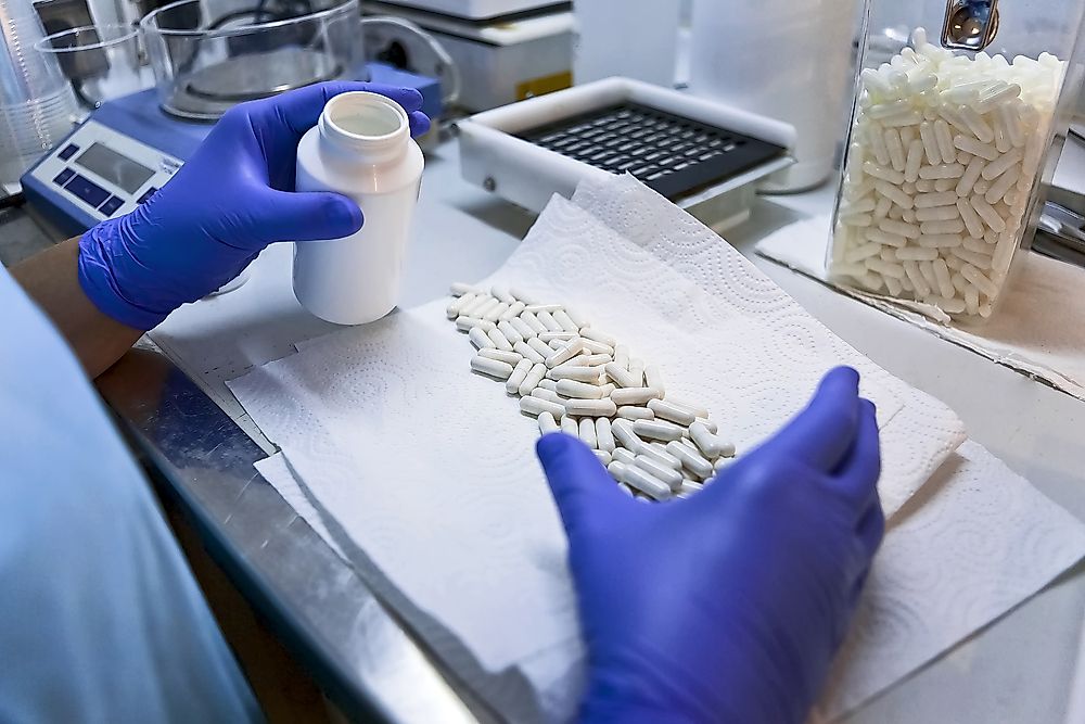 Capsules in a pharmaceutical lab in Spain.