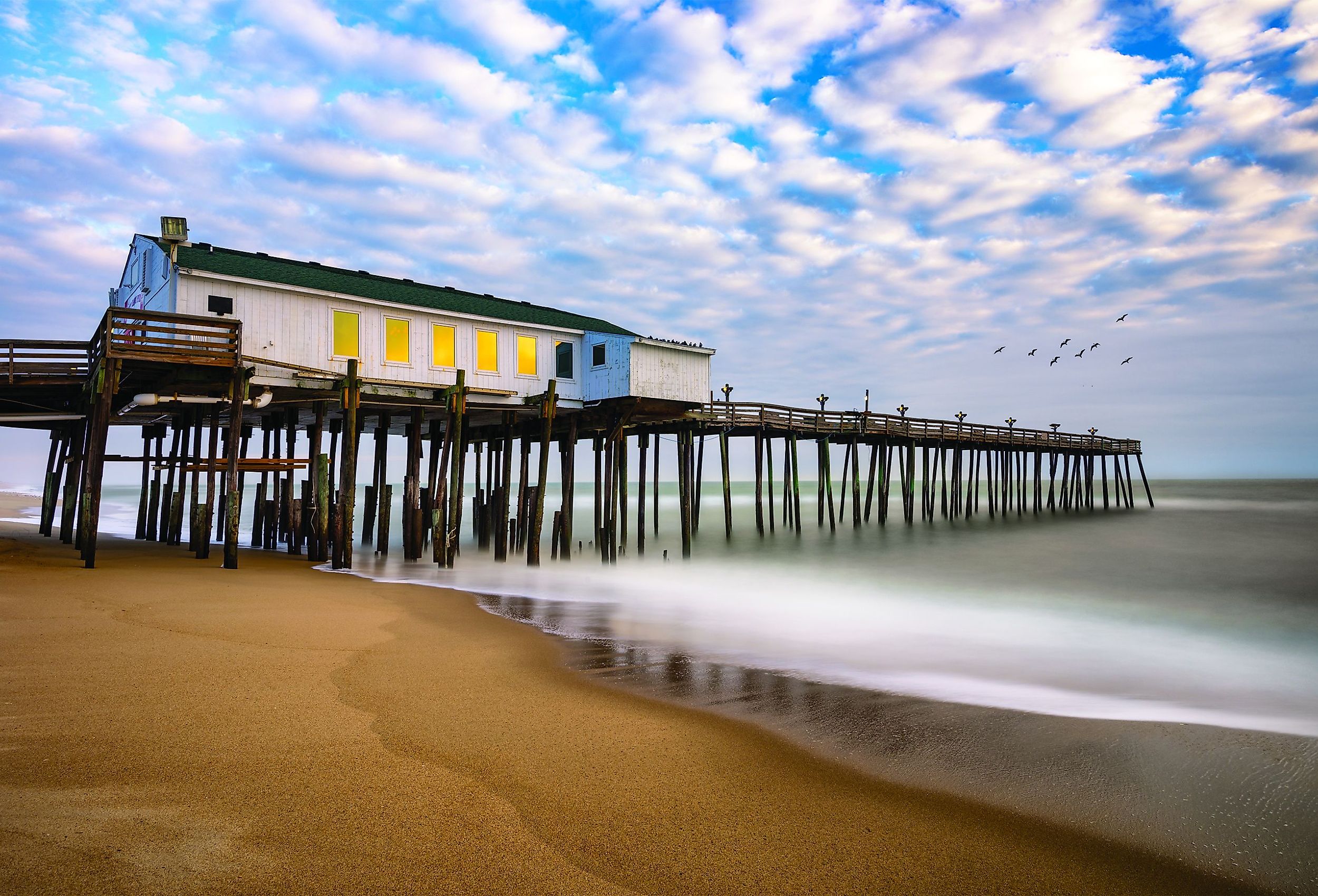 Surf fishing from the Hatteras pier on North Carolina Outer Banks