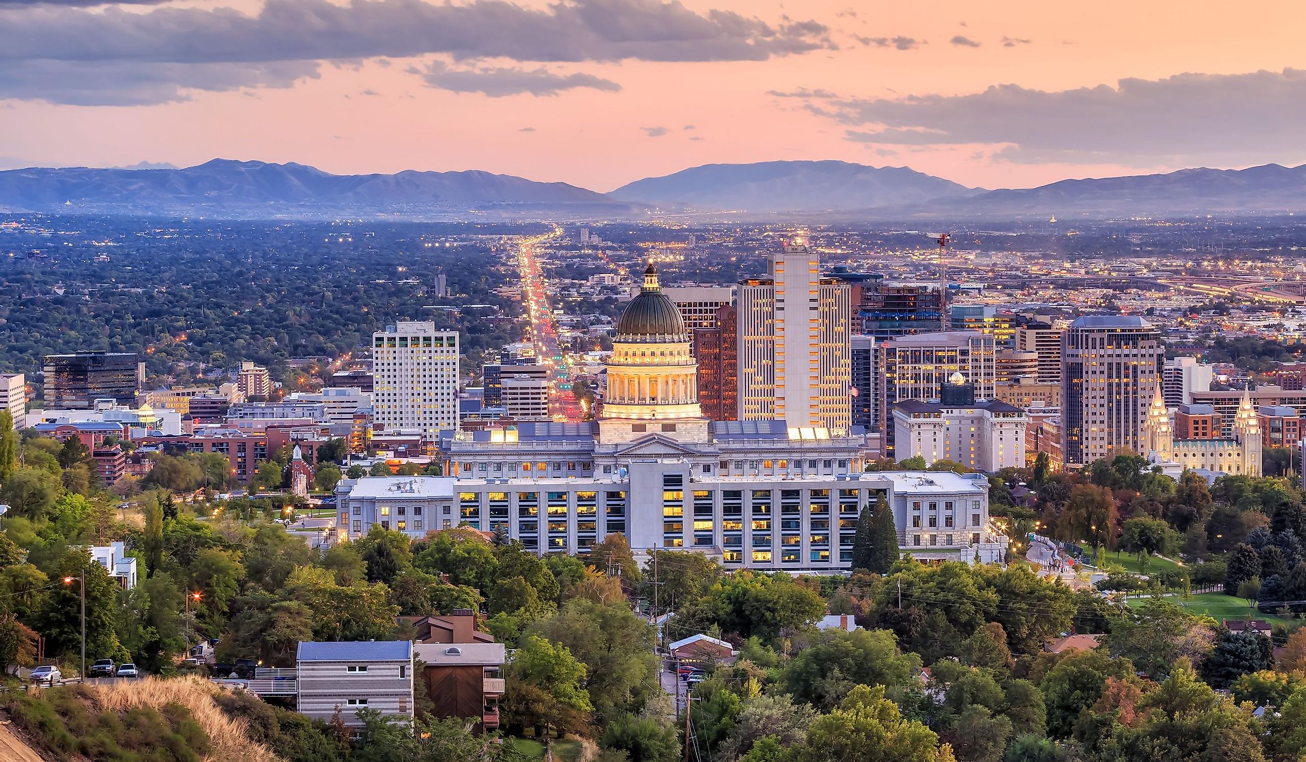 Salt Lake City skyline Utah at night.