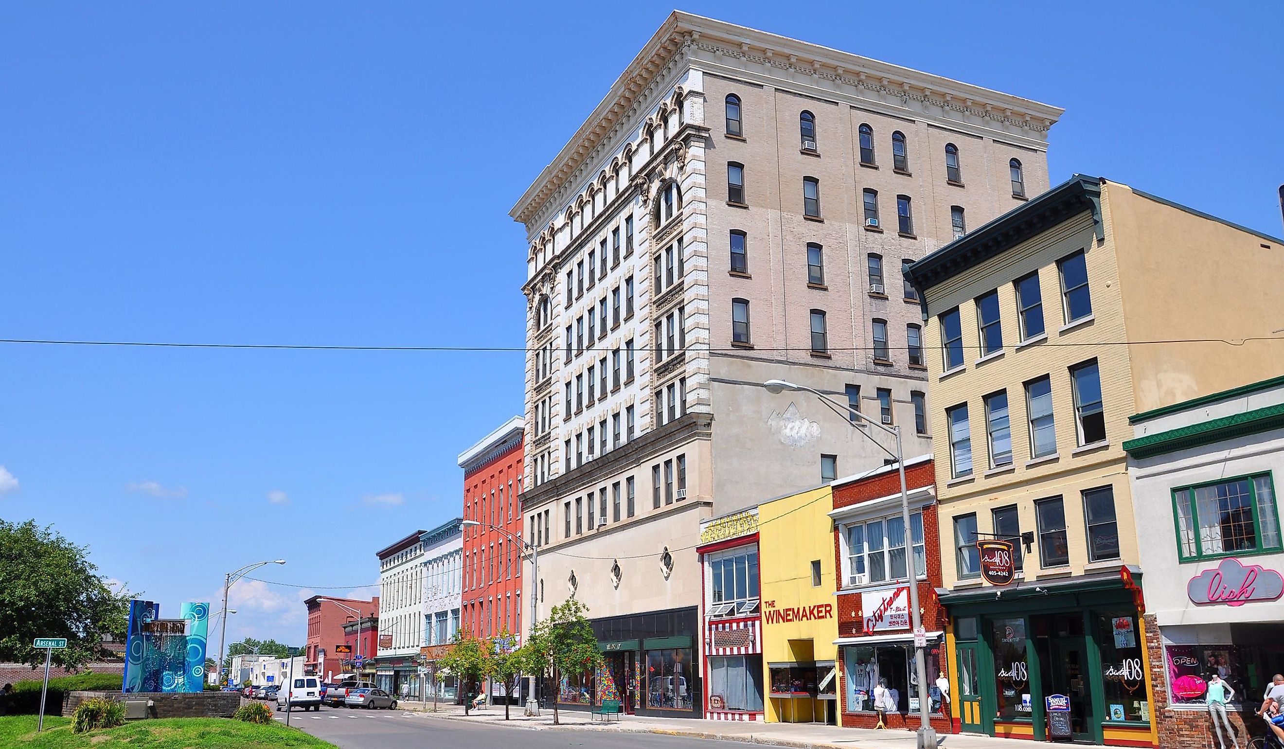 Brighton Building at 130 Court Street in historic downtown Watertown, Upstate New York, via Wangkun Jia / Shutterstock.com