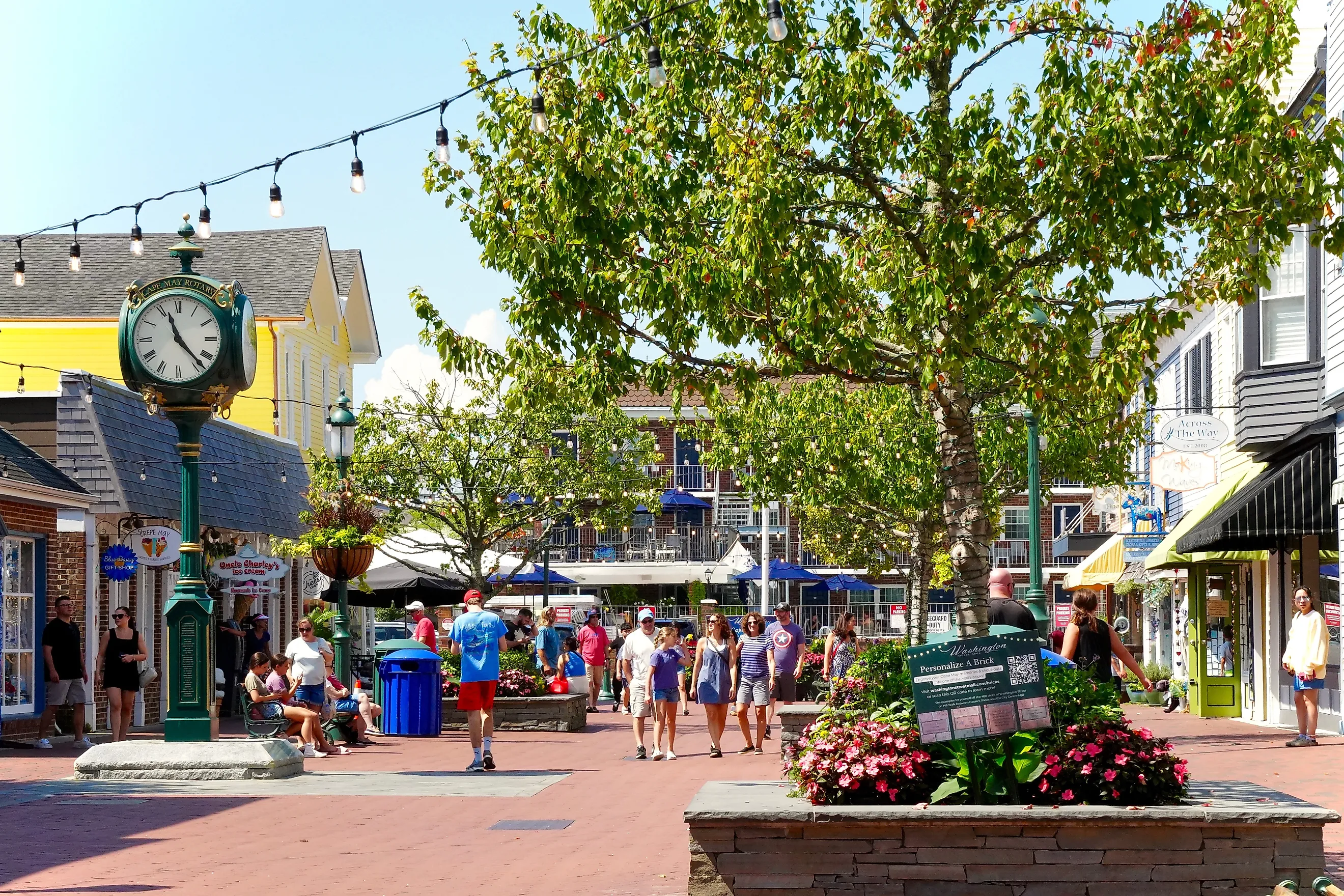 Tourists walk through Washington Street Mall in downtown Cape May, New Jersey.