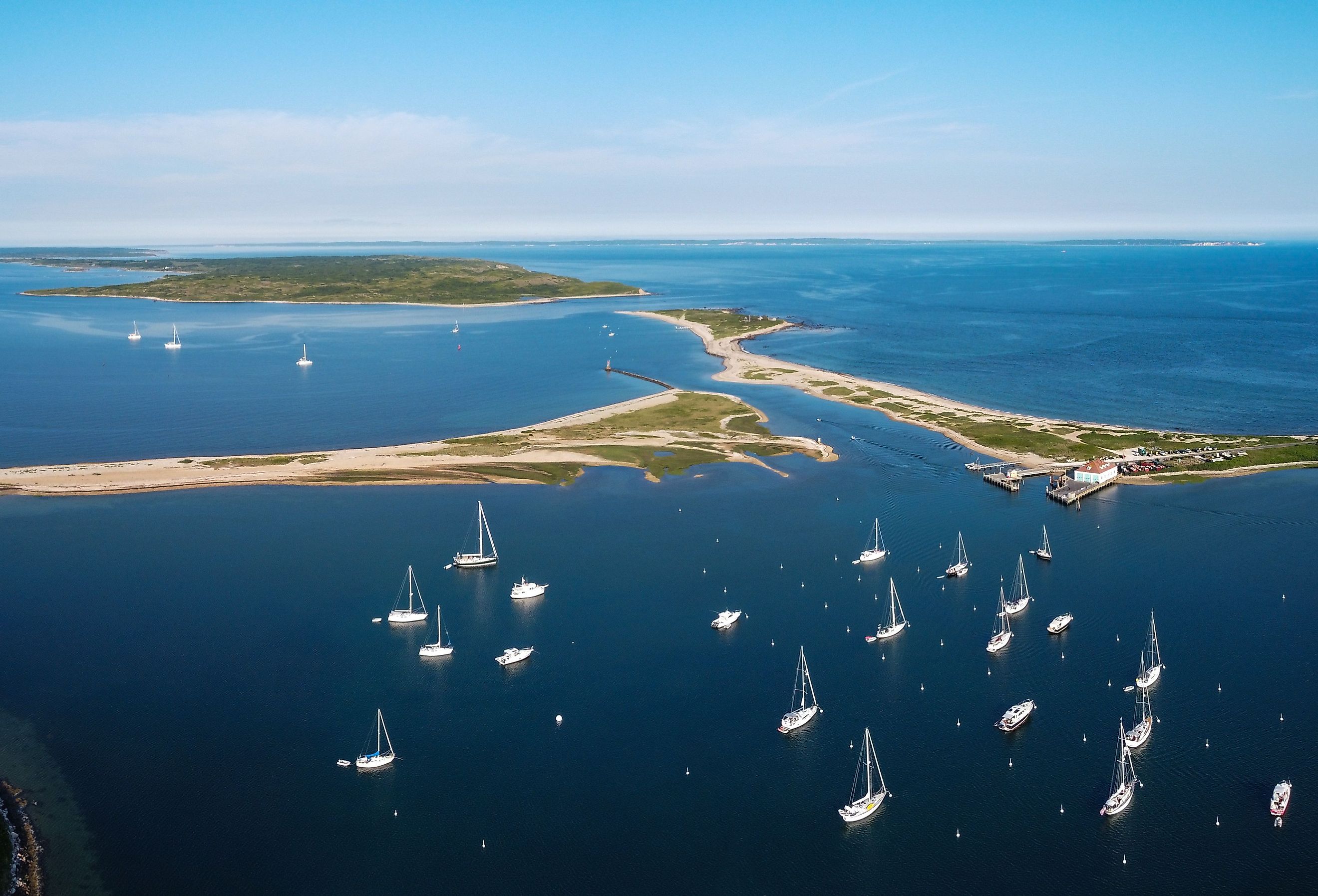 Cuttyhunk harbor, looking toward Martha's Vineyard, Massachusetts.