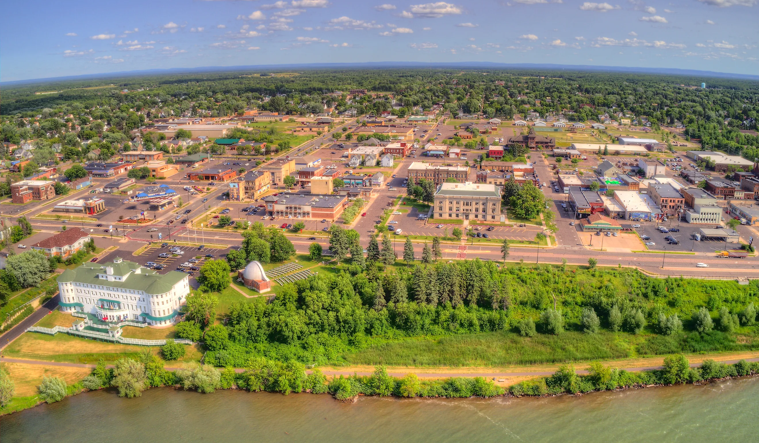 Aerial View of the Small Town of Ashland, Wisconsin on the Shore of Lake Superior