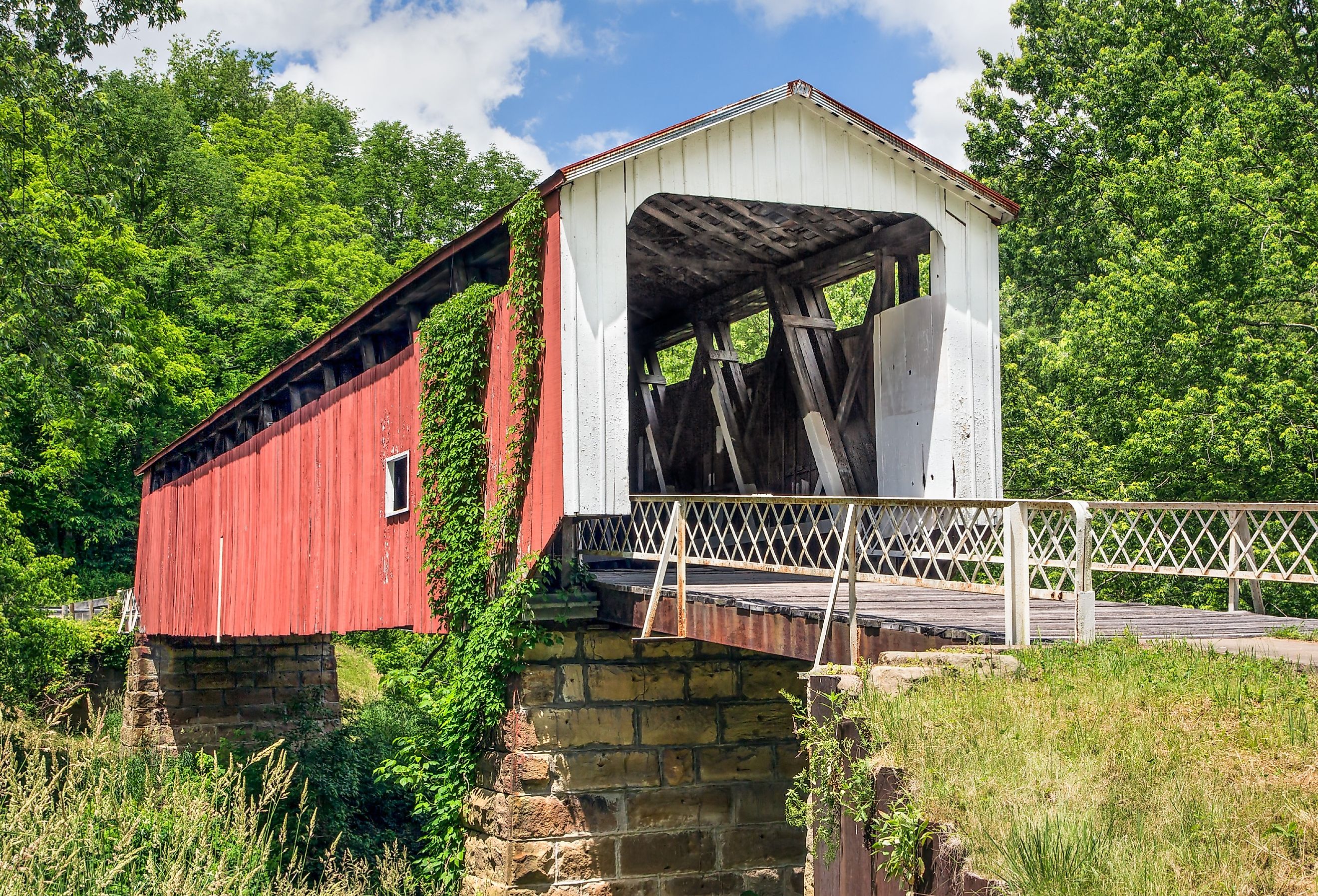 Historic Hills Covered Bridge crosses the Little Muskingum River near Marietta in Washington County, Ohio.