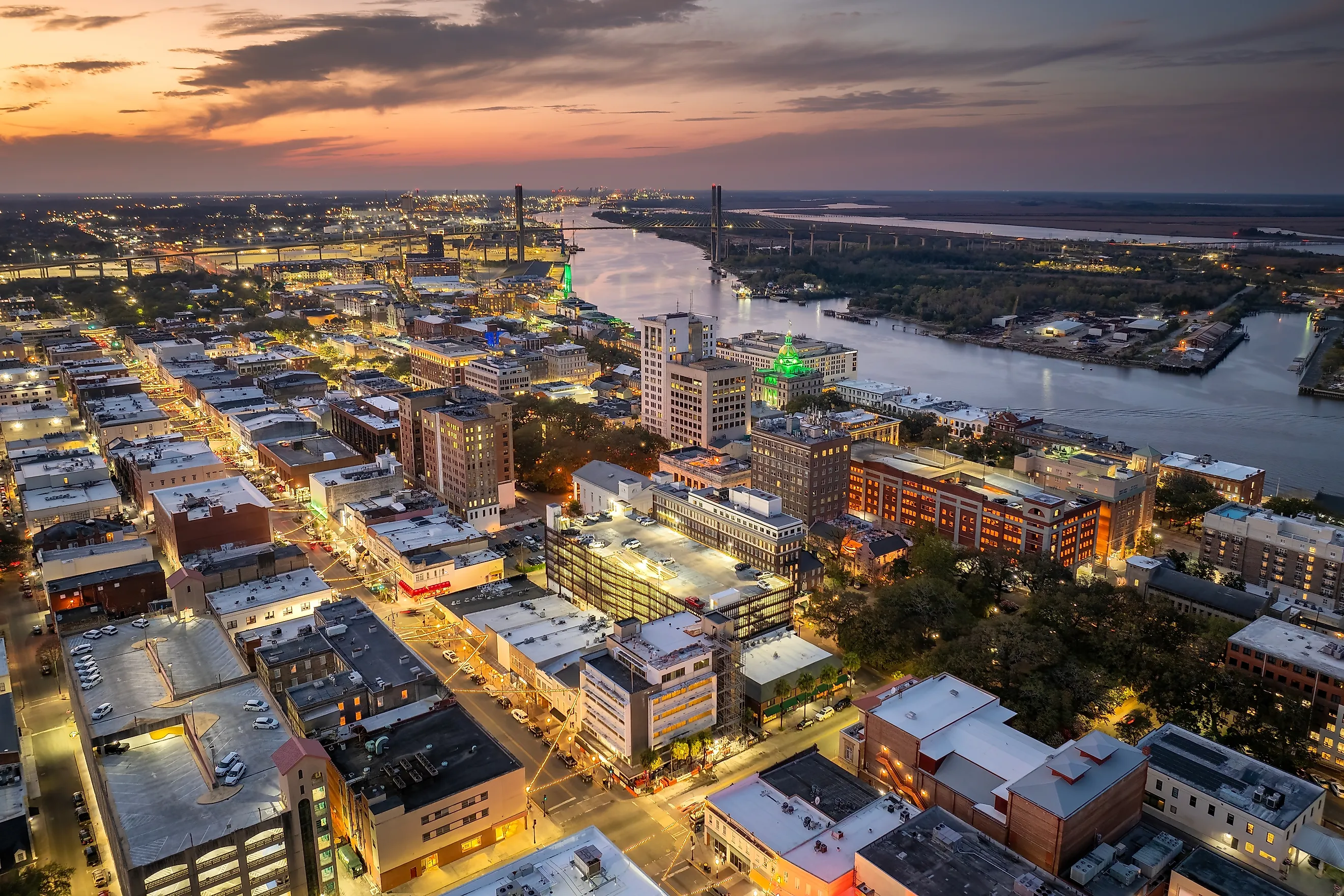 Historic American architecture of the old historical city of Savannah, Georgia. 