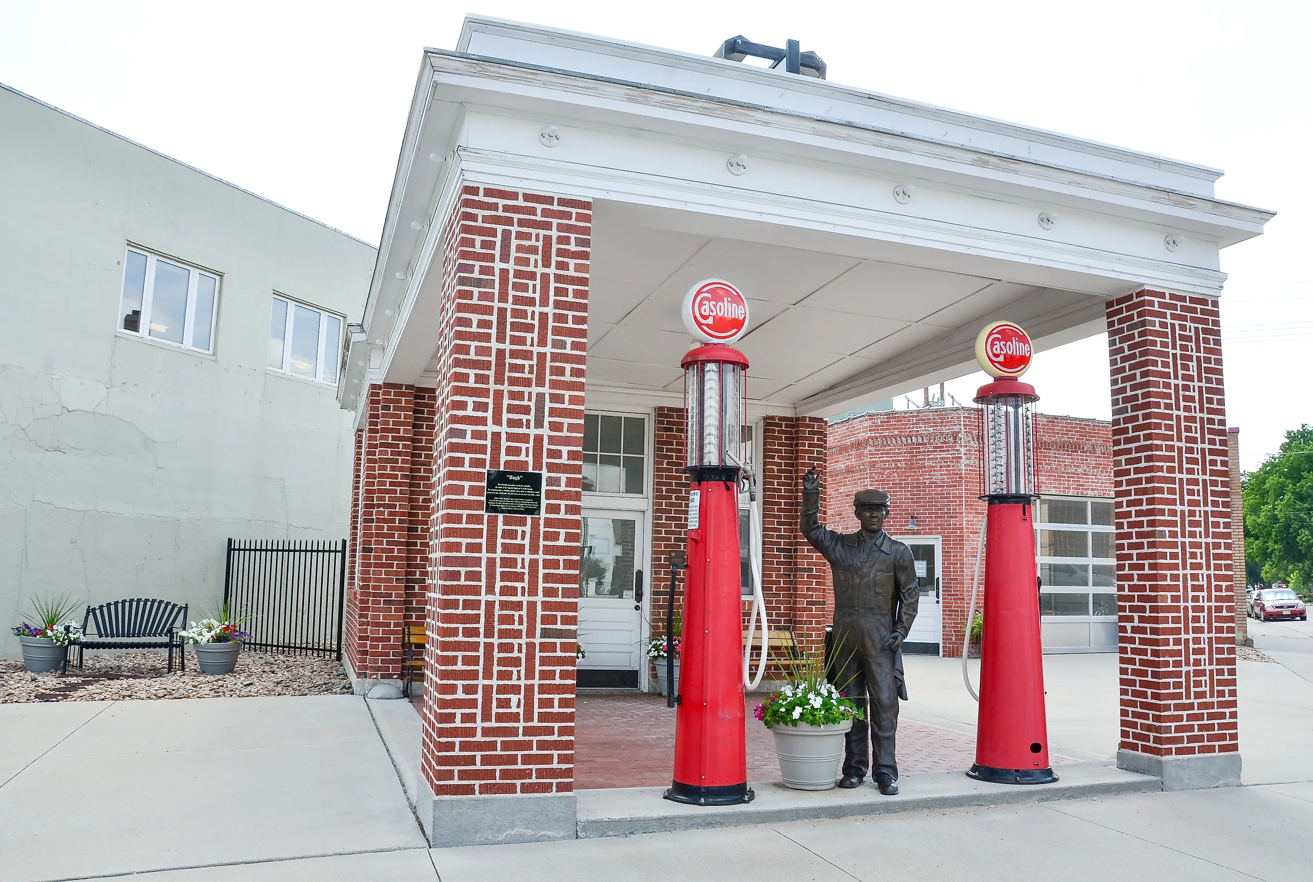 Statue of a friendly old-time gas station attendant in Ogallala, Nebraska.