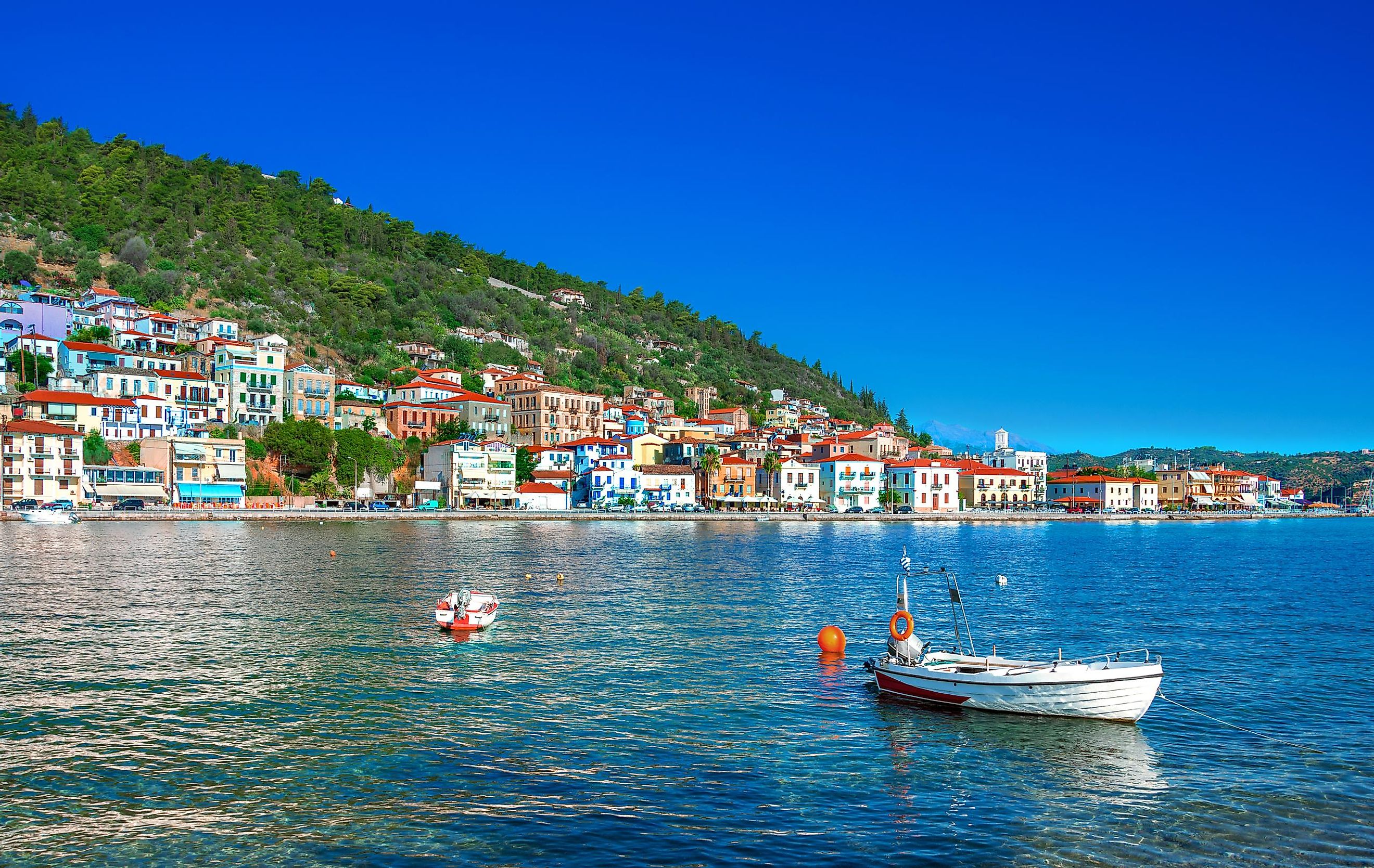 View of the picturesque coastal town of Gythio on the Gulf Of Laconia coast.