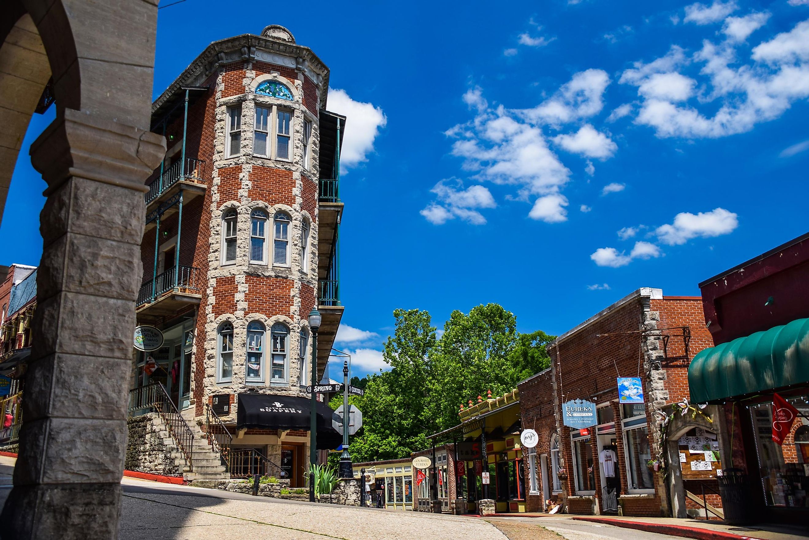Eureka Springs, Arkansas, USA - July 5, 2021: Historic downtown Eureka Springs, AR, with boutique shops and famous buildings. Editorial credit: Rachael Martin / Shutterstock.com