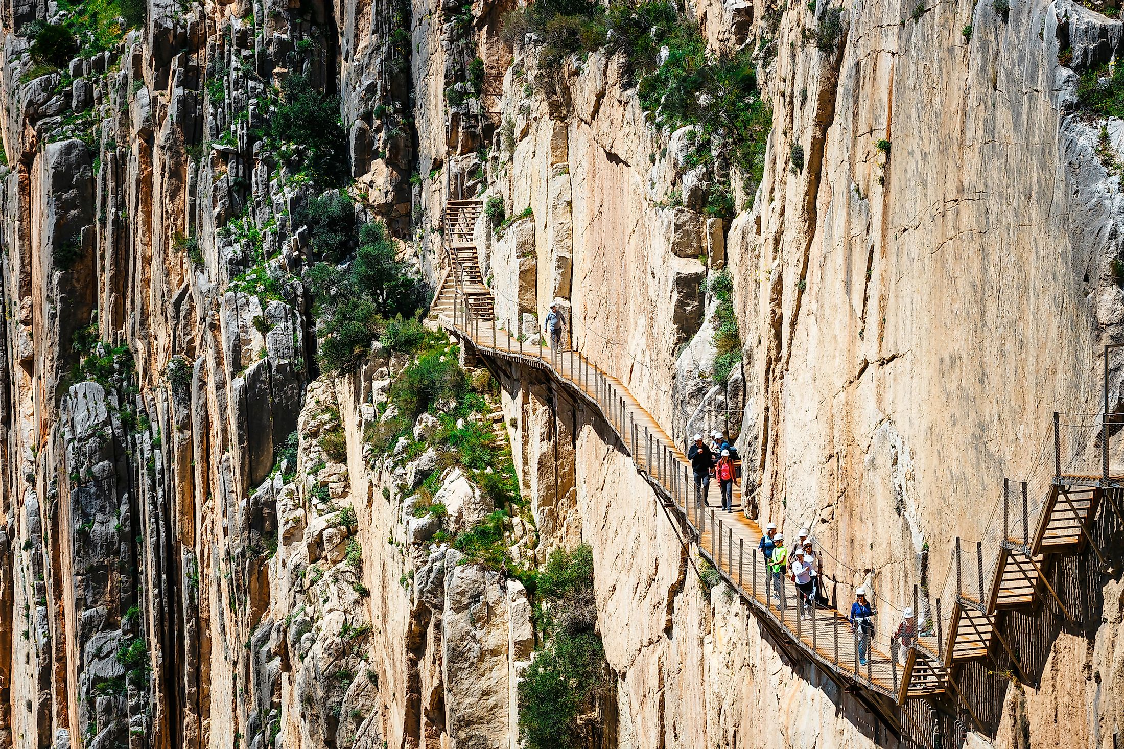 Visitors walking along the World's most dangerous footpath. Editorial credit: Dziewul / Shutterstock.com