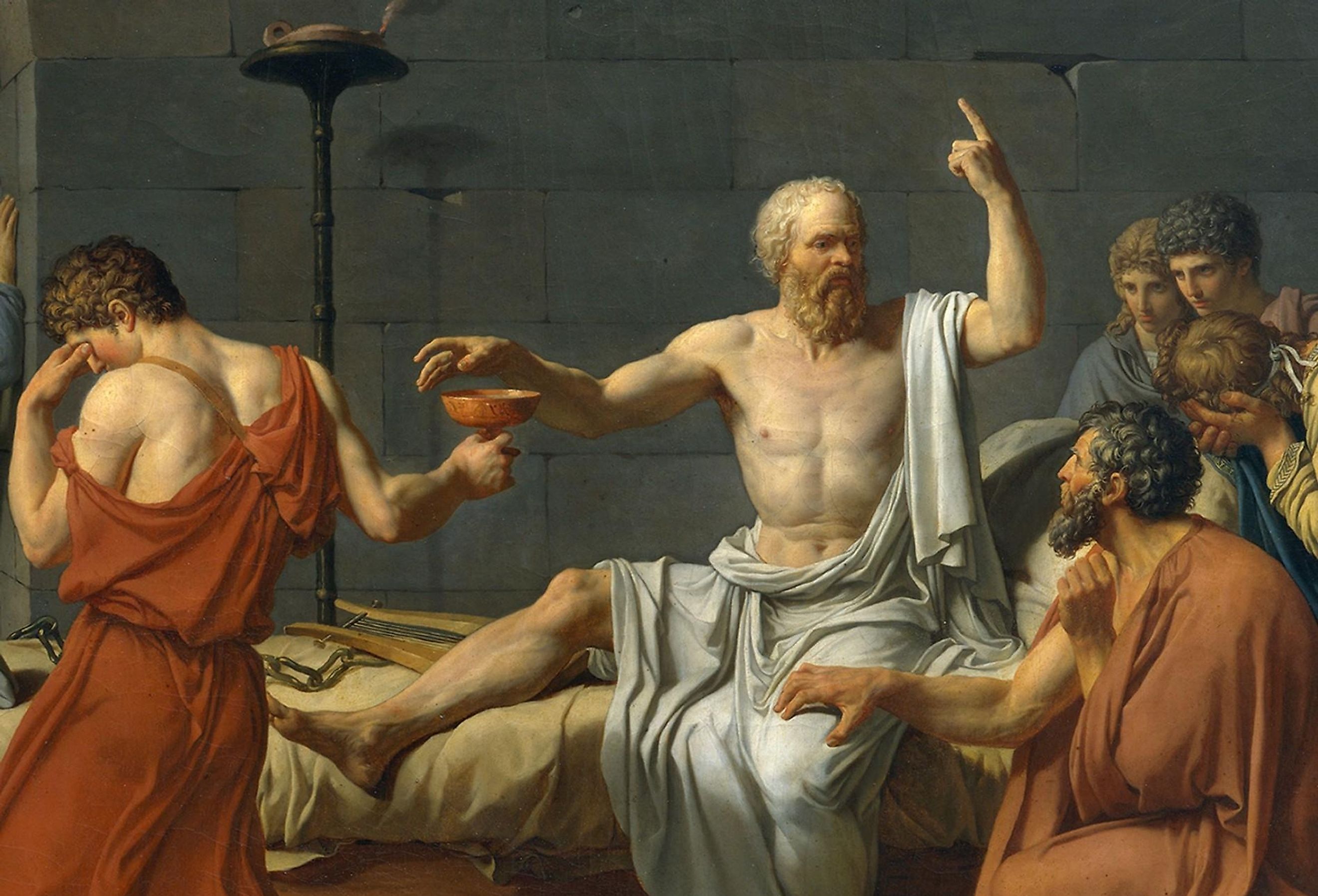 Greek Classical philosopher Socrates about to drink poison hemlock.