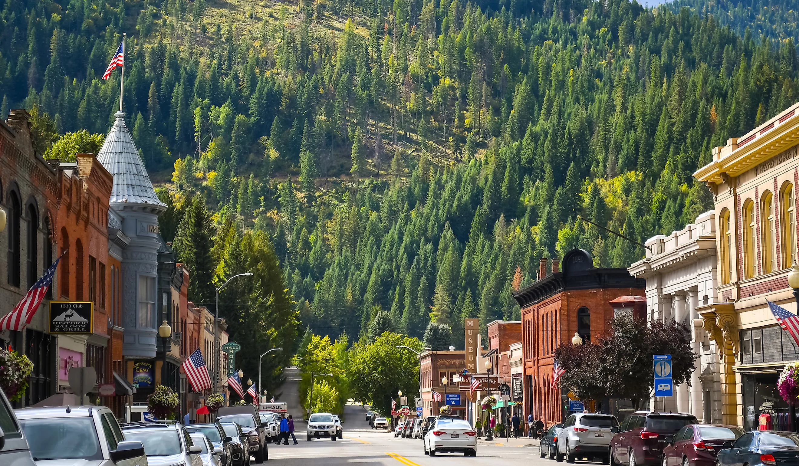 ain street with it's turn of the century brick buildings in the historic mining town of Wallace, Idaho.Editorial credit: Kirk Fisher / Shutterstock.com