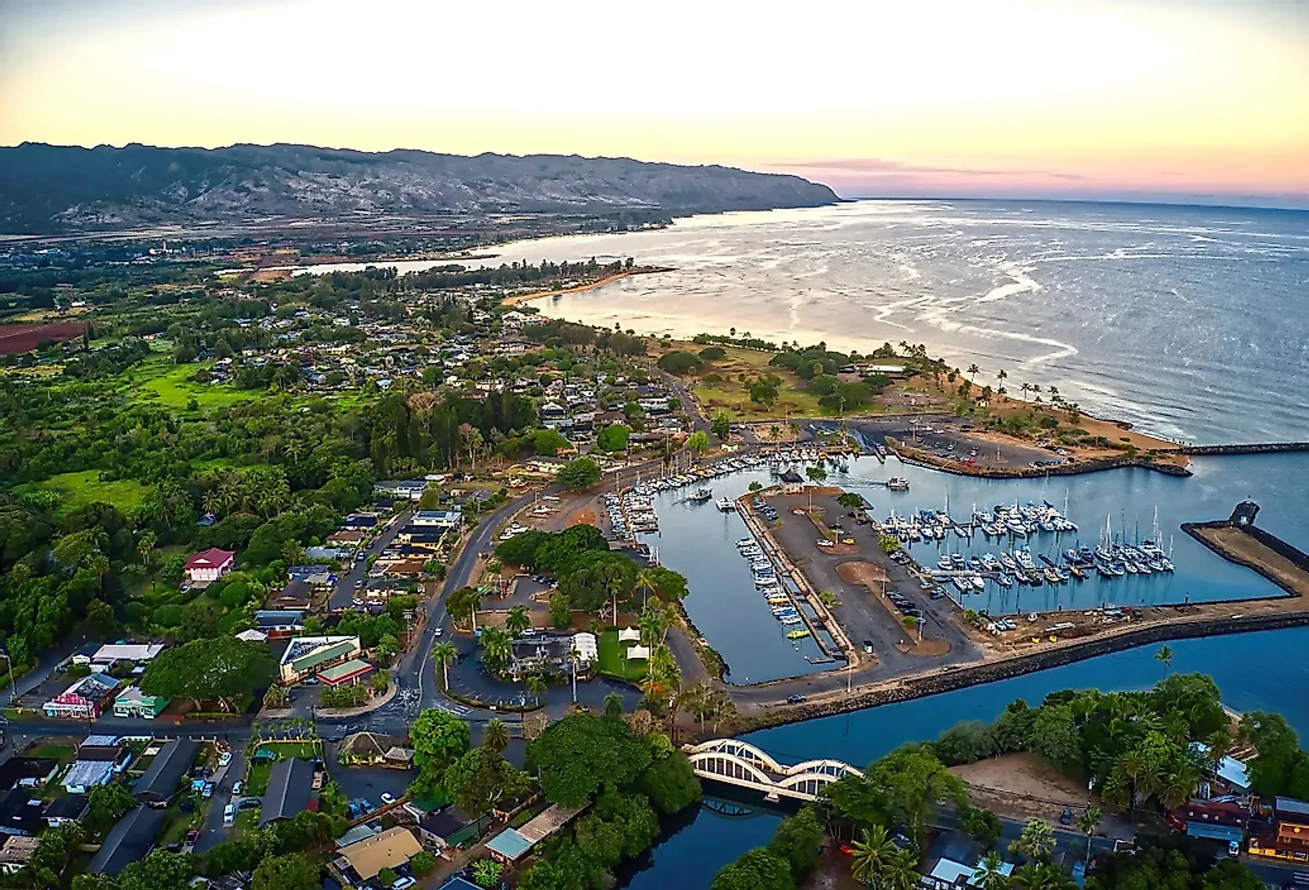 Overlooking Haleiwa, Hawaii at sunrise.