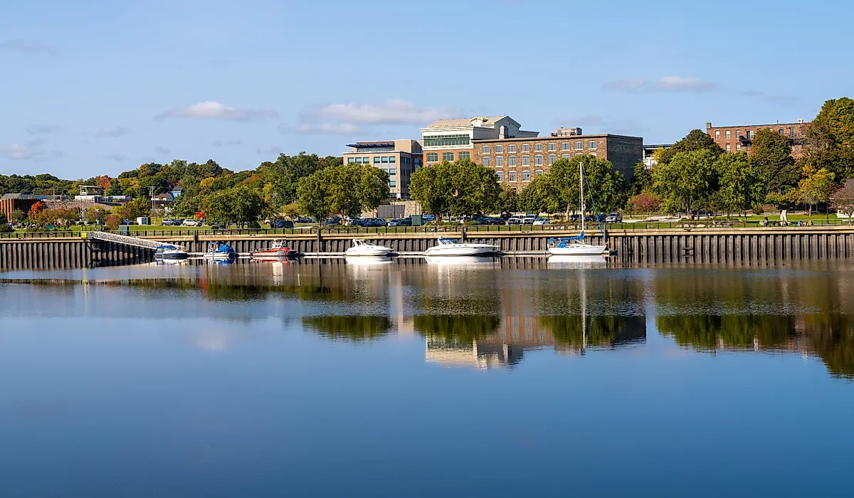 Boats moored along the Penobscot River in Bangor, Maine. Shutterstock.com