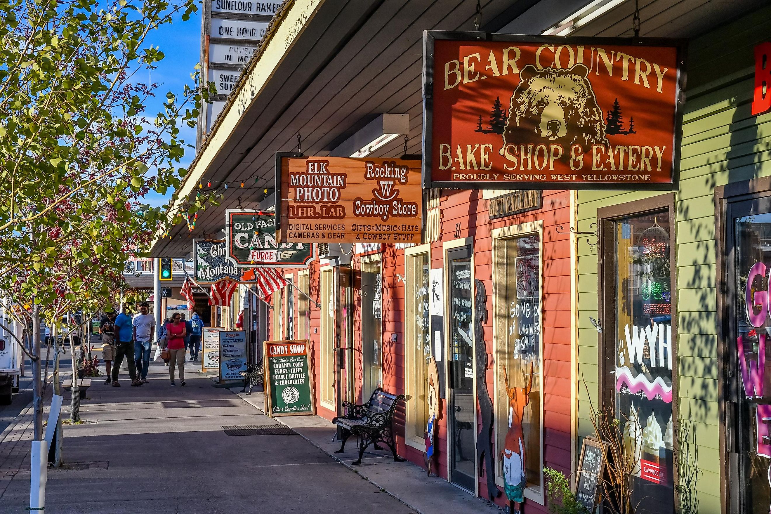 West Yellowstone, Montana / USA - September 28 2018: Shops along Canyon Street