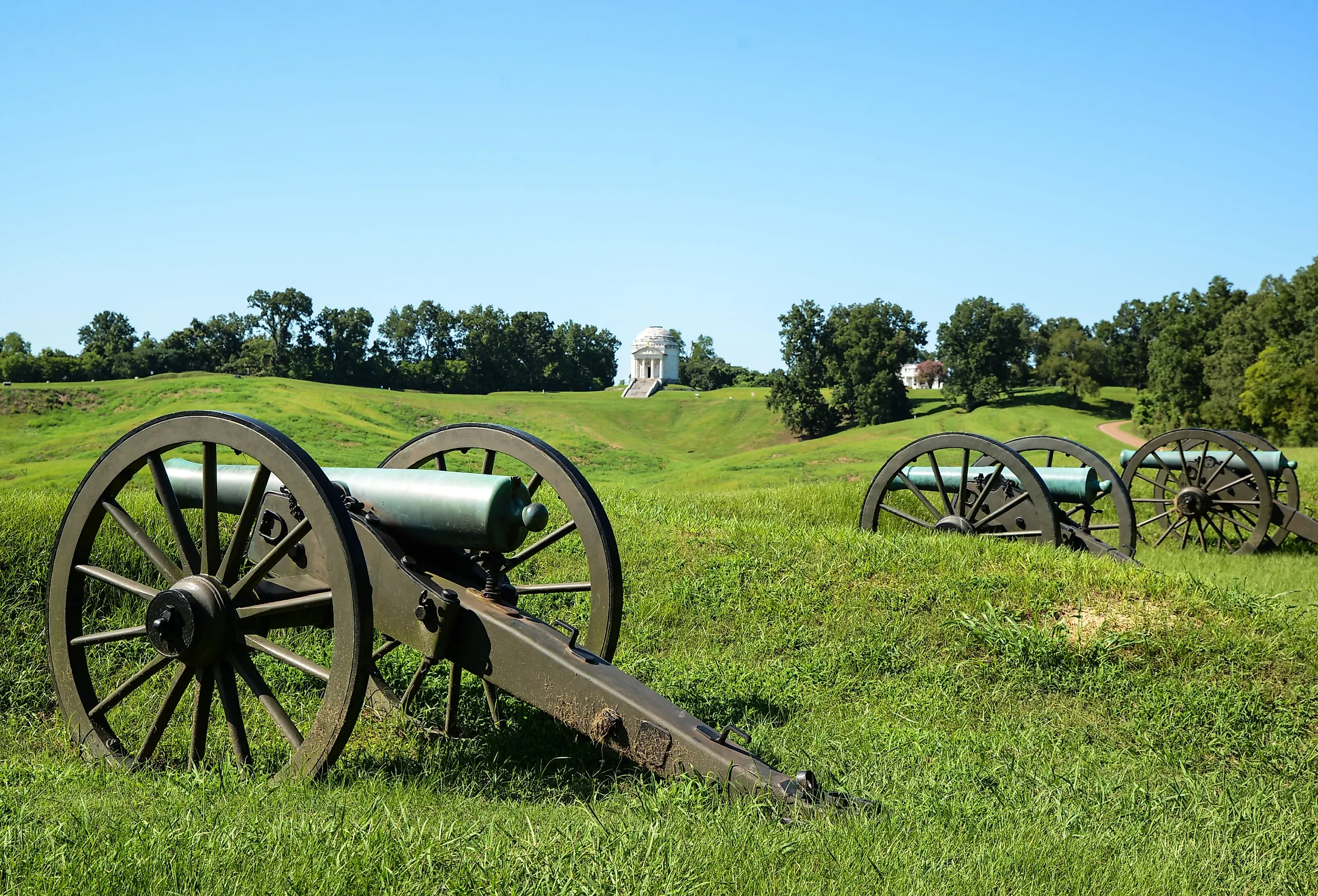  Monuments at the Vicksburg National Military Park in Vicksburg, Mississippi, the setting of many documentaries needing Civil-War era backgrounds. Image credit Suzanne C. Grim via Shutterstock..