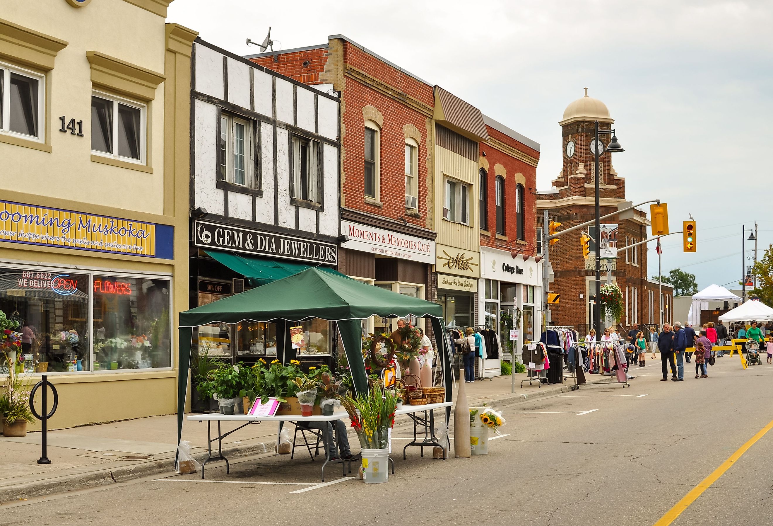 Retail stores on Muskoka Road, the main thoroughfare in Gravenhurst, Ontario. Image credit LesPalenik via Shutterstock