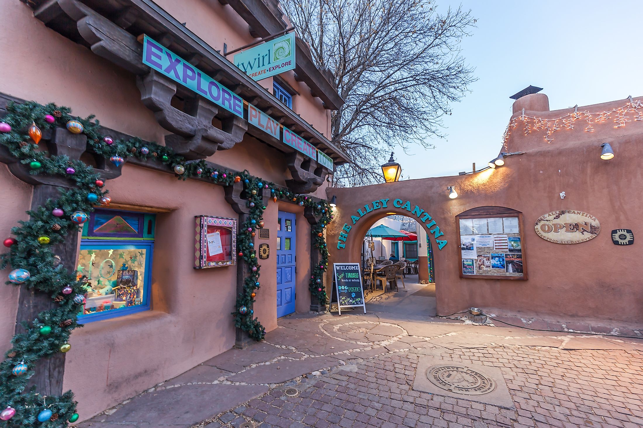 The Alley Cantina on the plaza in the heart of historic Taos, New Mexico. Editorial credit: JHVEPhoto / Shutterstock.com