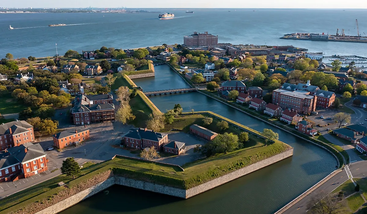 Aerial view of the Fort Monroe National Historic Site on the James River, Virginia. (Image credit Kyle J Little via Shutterstock.)
