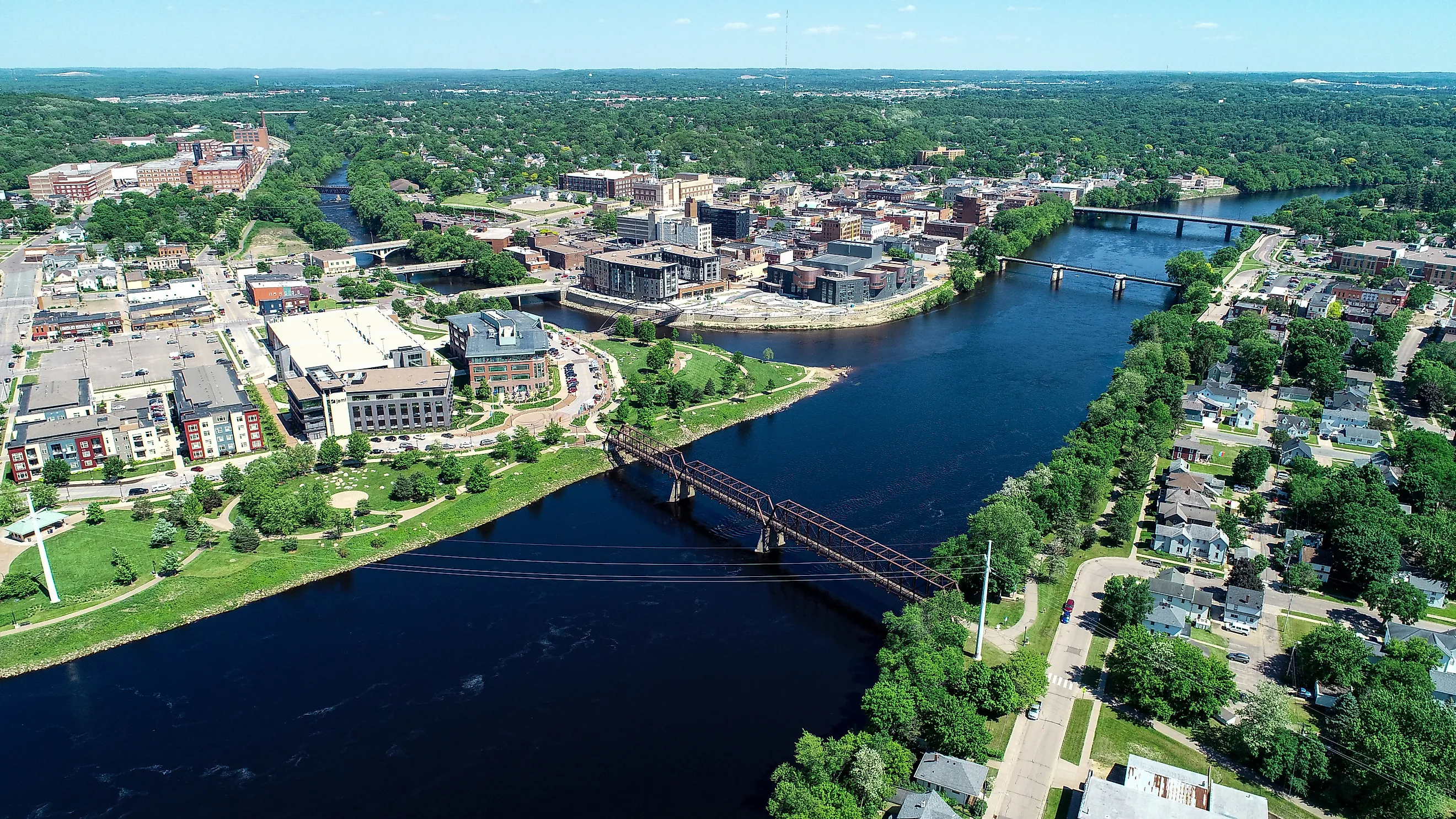 The Chippewa River flowing through Eau Claire, Wisconsin.
