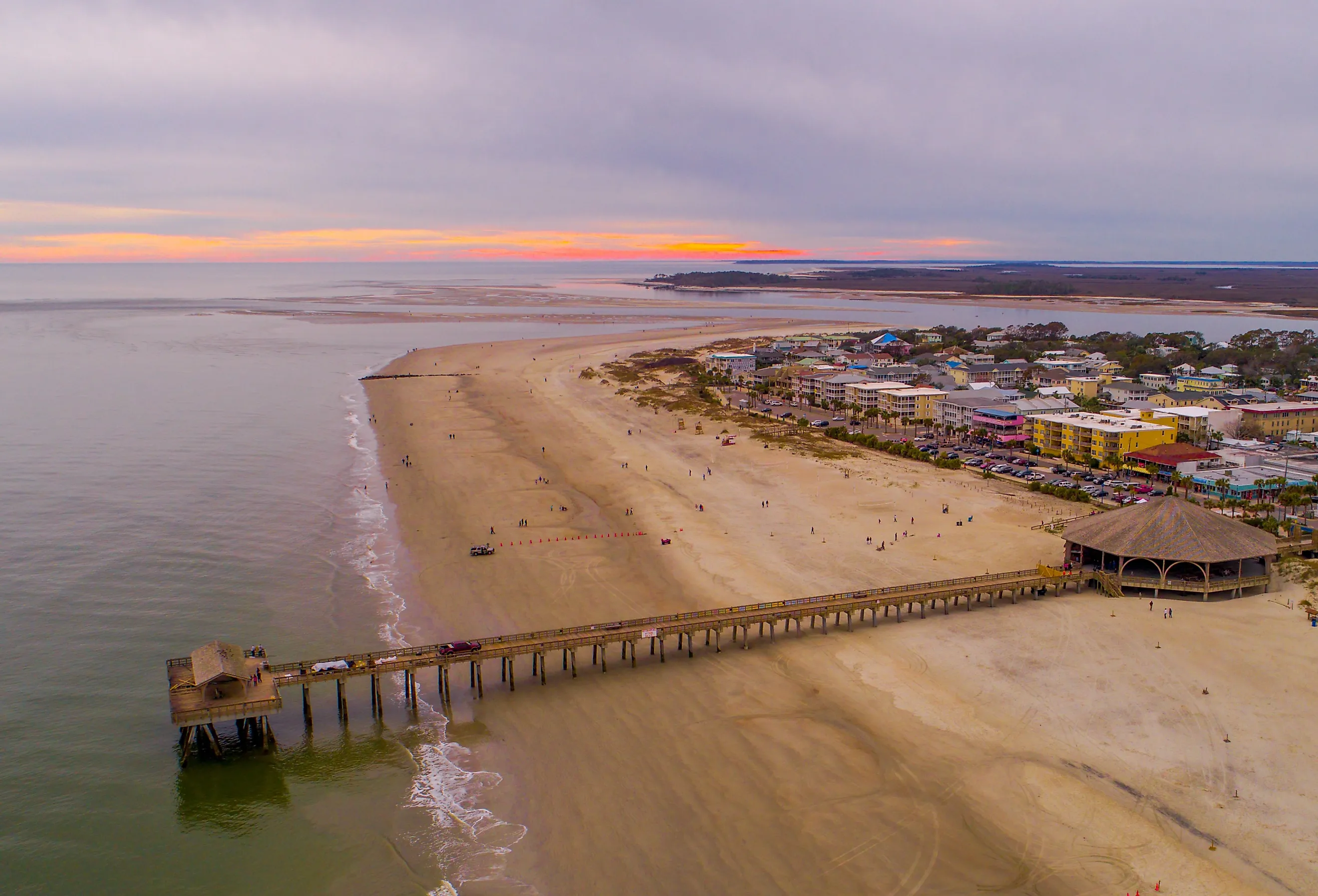 Tybee Island Aerial shot of the Bay and Beach.