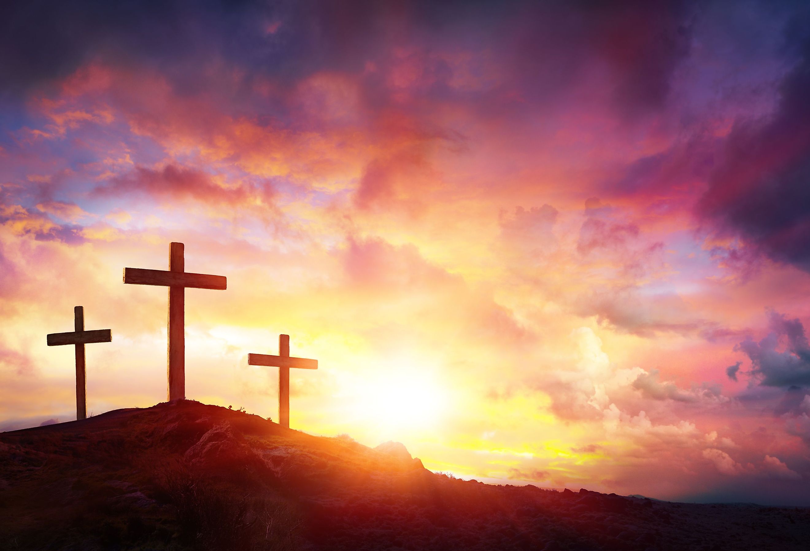 Crucifixion Of Jesus Christ At Sunrise, Three Crosses On Hill. Image credit: Romolo Tavani via Shutterstock