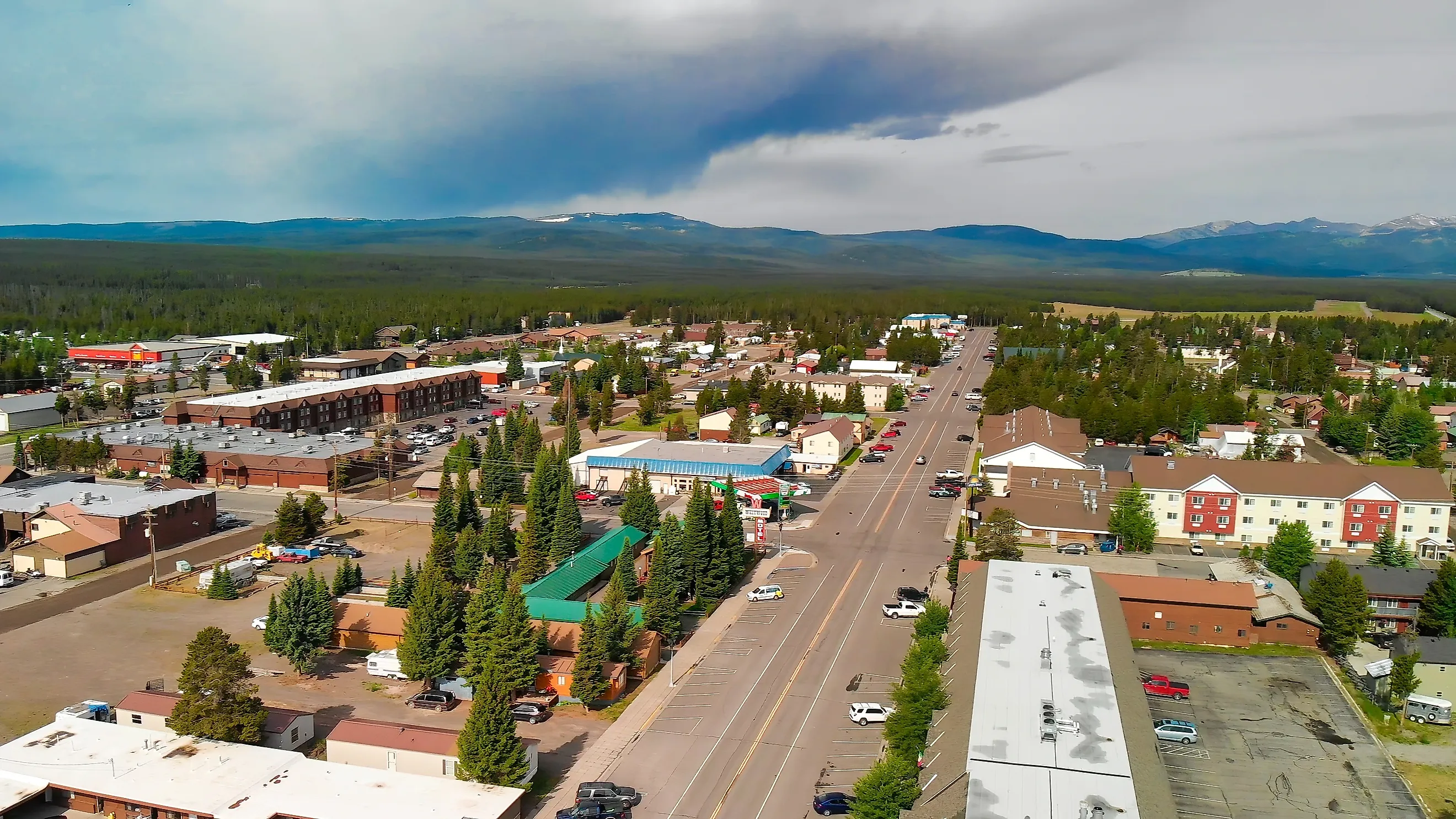 Aerial view of West Yellowstone, Montana.
