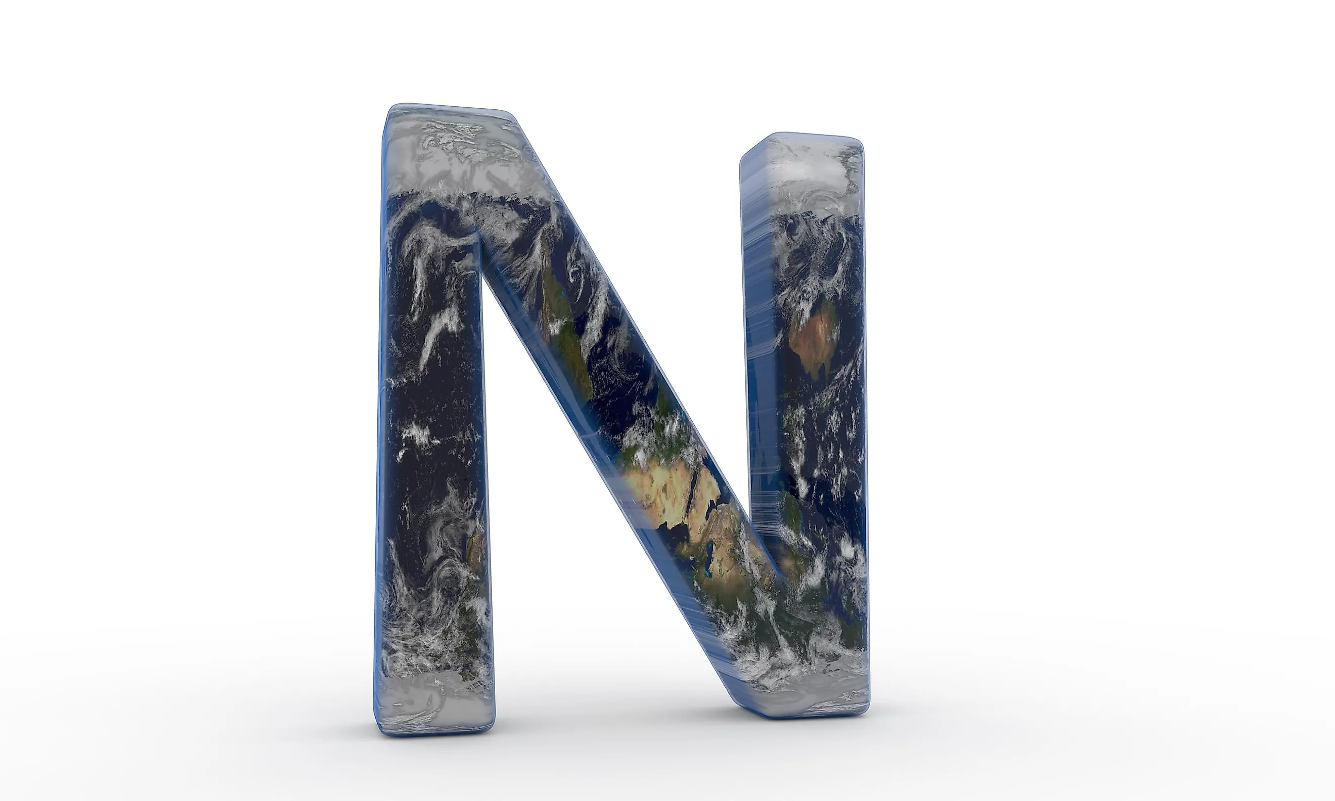 The Letter "N" decorated in the features of Planet Earth.