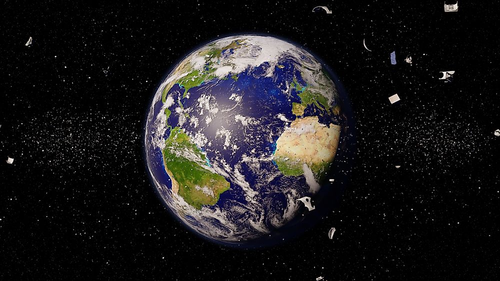 Debris floating in space.
