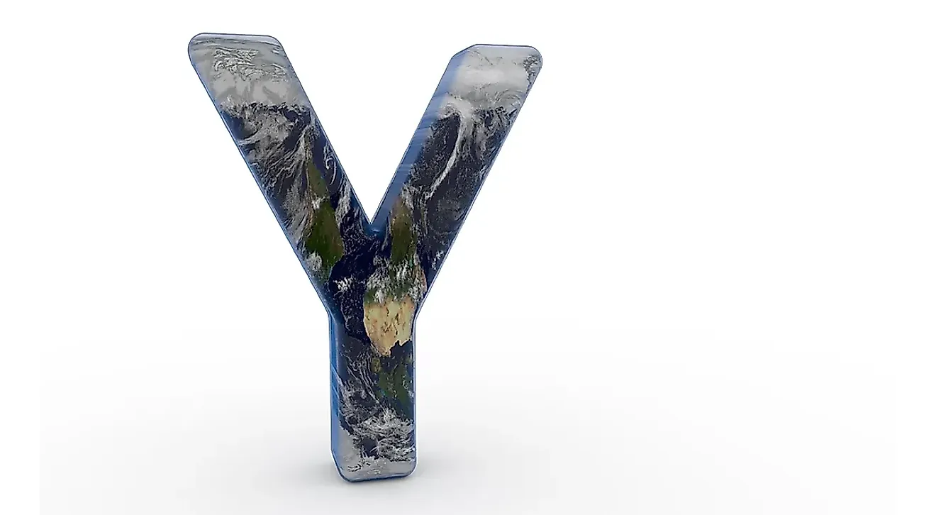 The Letter "Y" decorated in the features of Planet Earth.